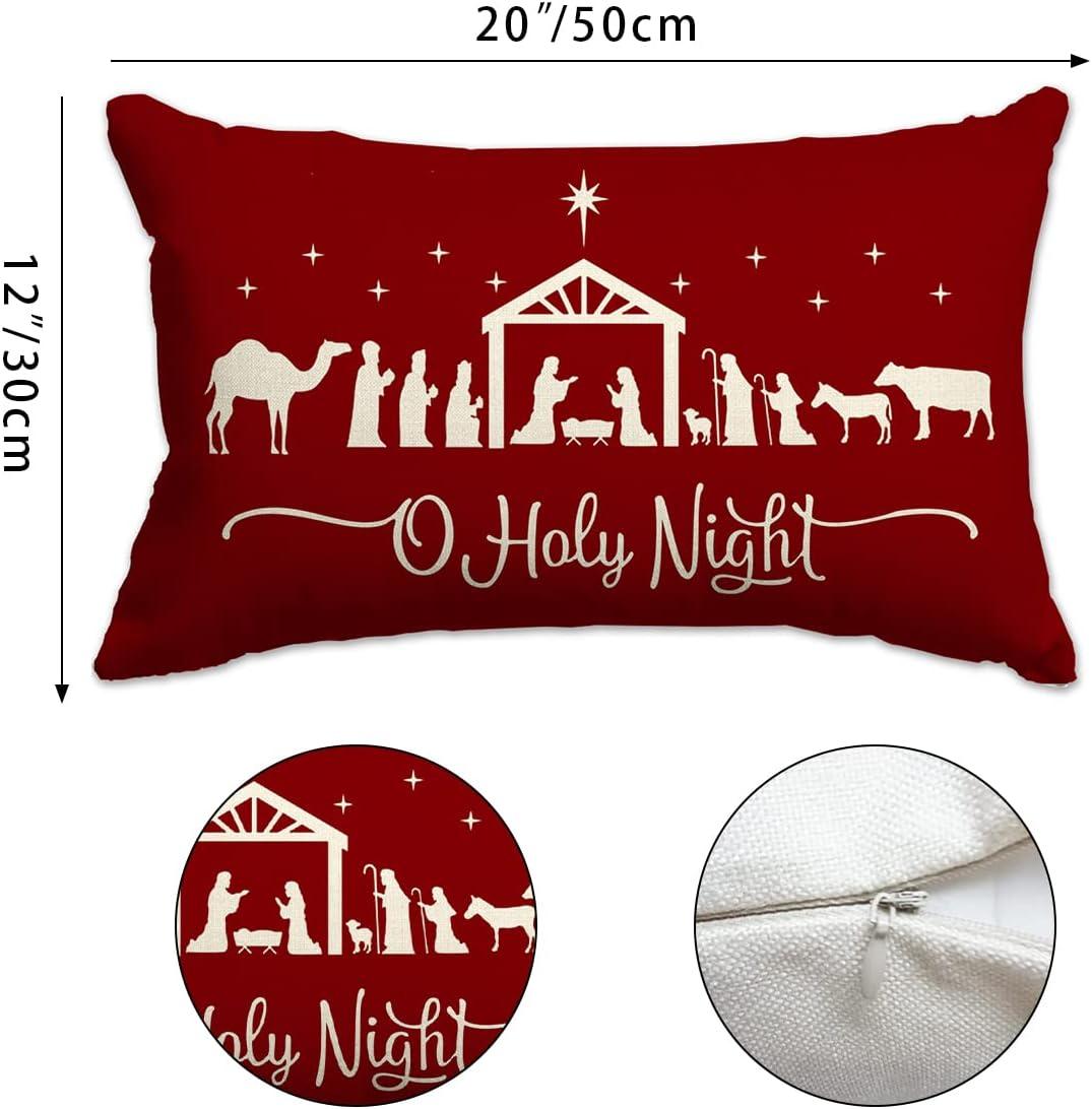Christmas Pillow Covers 12x20,Merry Christmas Cross Joy Oh Holy Night Nativity Holiday Party Throw Pillow Cover Decorations Pillow Covers Farmhouse Pillows Decorative for Sofa Winter Home Decor