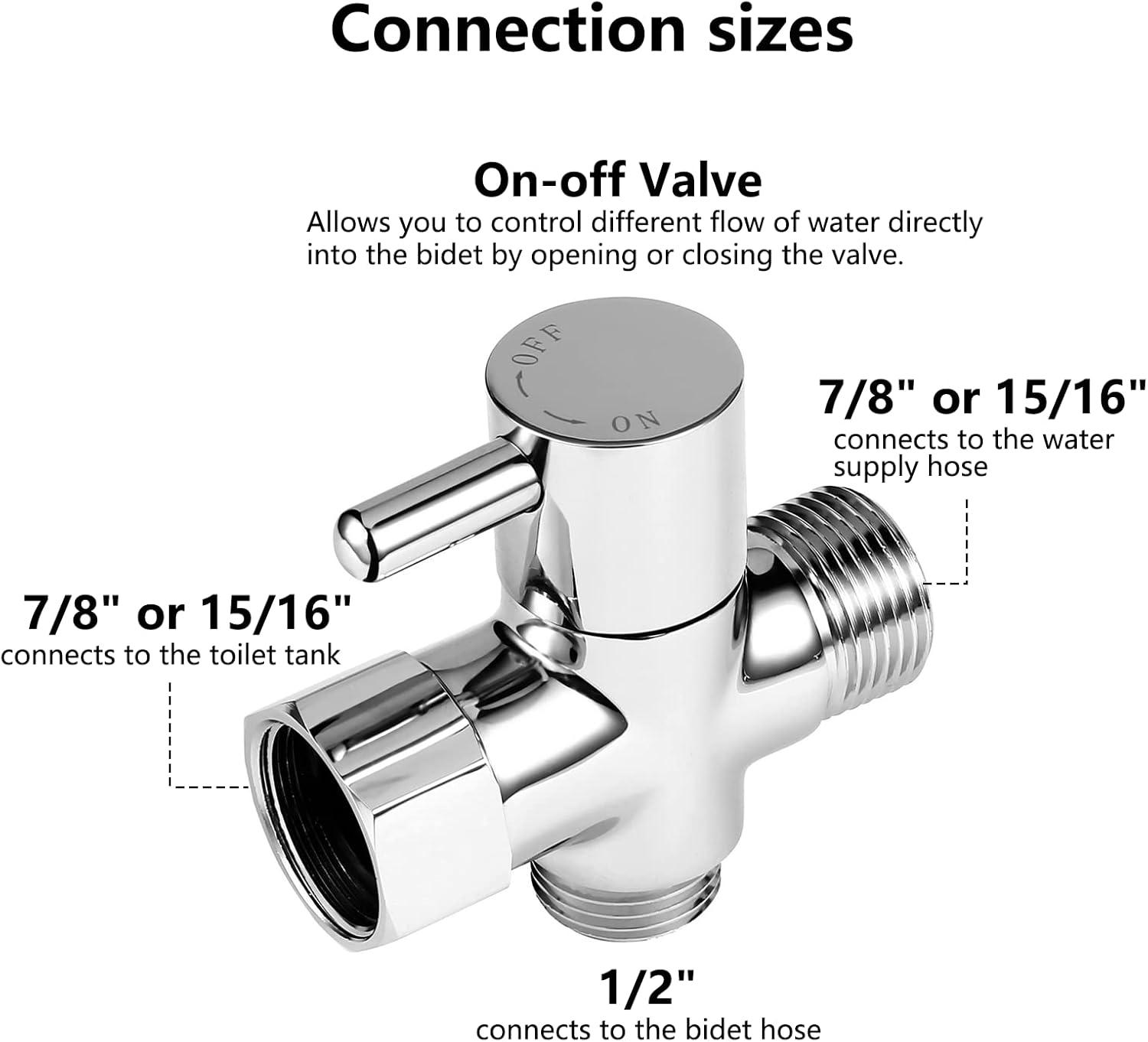Bidet T Adapter with Shut-off Valve: 3 Way Brass T-valve for Bidet 7/8”X 7/8”X 1/2” - Tee Connector Leakproof Adjust Water Pressure Bidet Toilet Attachment Bathroom Installation