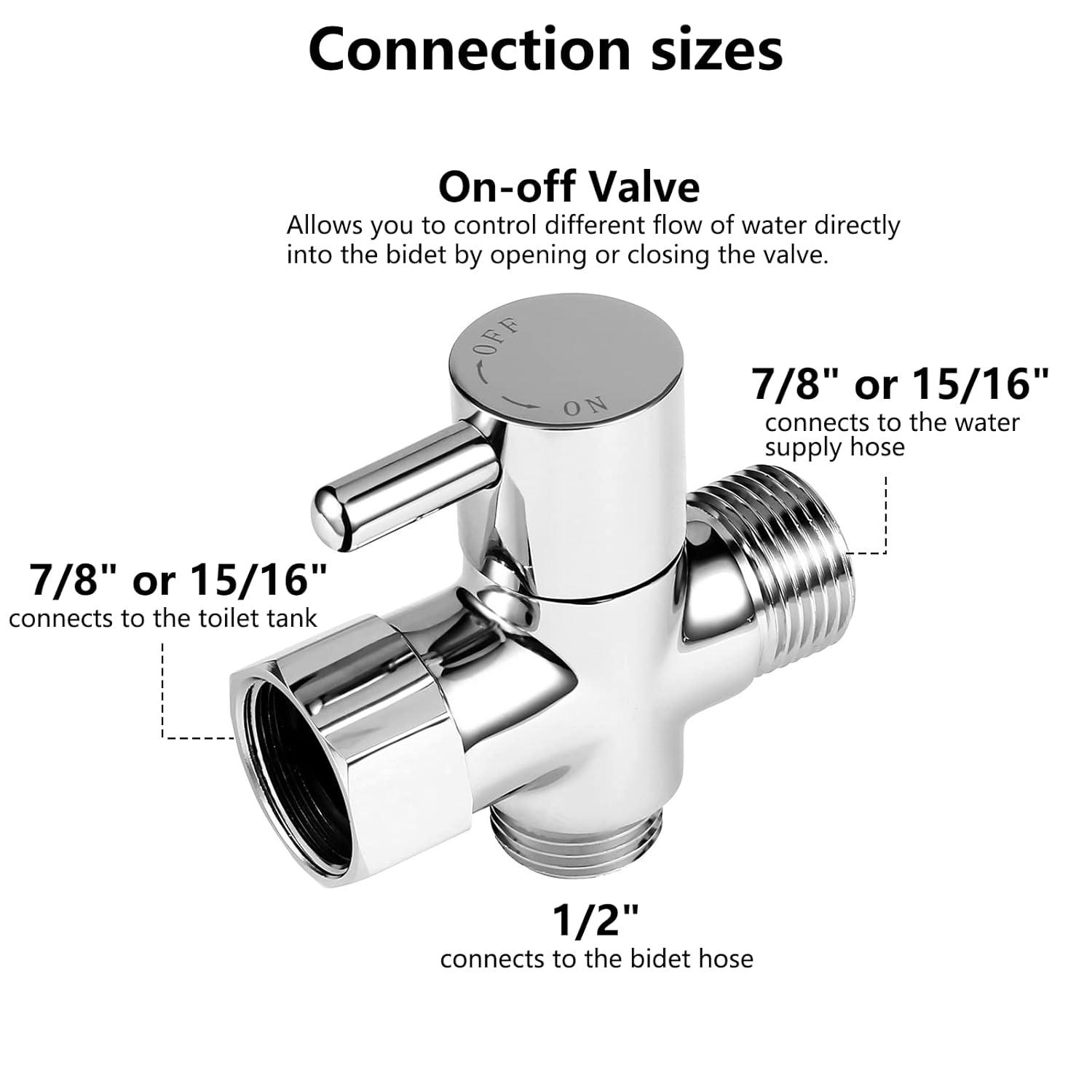 Bidet T Adapter with Shut-off Valve: 3 Way Brass T-valve for Bidet 7/8”X 7/8”X 1/2” - Tee Connector Leakproof Adjust Water Pressure Bidet Toilet Attachment Bathroom Installation