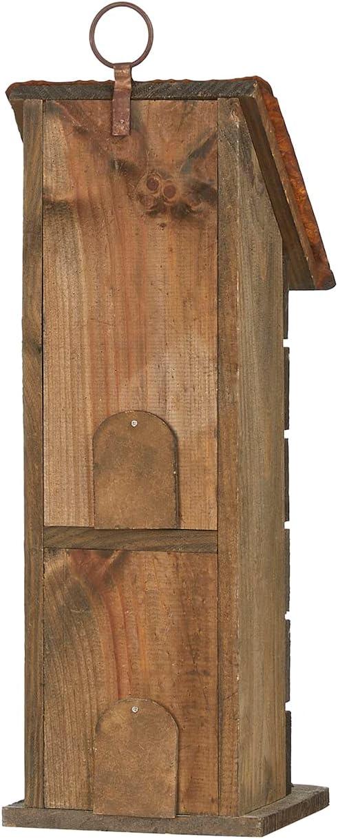 Rustic Two-Tiered Wooden Birdhouse with Metal Flowers