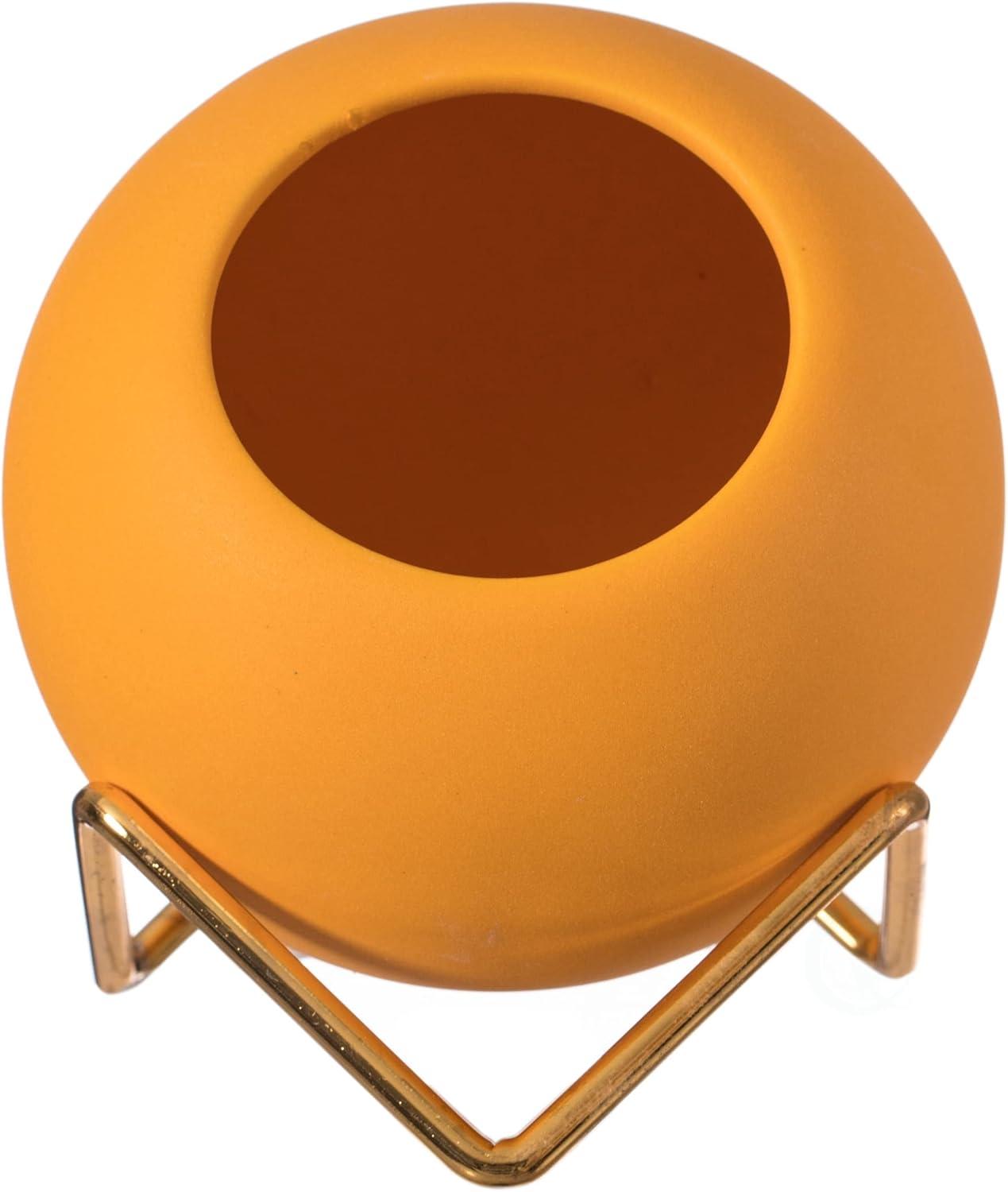 Fabulaxe Small Modern Ceramic Flower Vase for Living Room, Home Office Table, Dining Room and Entryway, Yellow