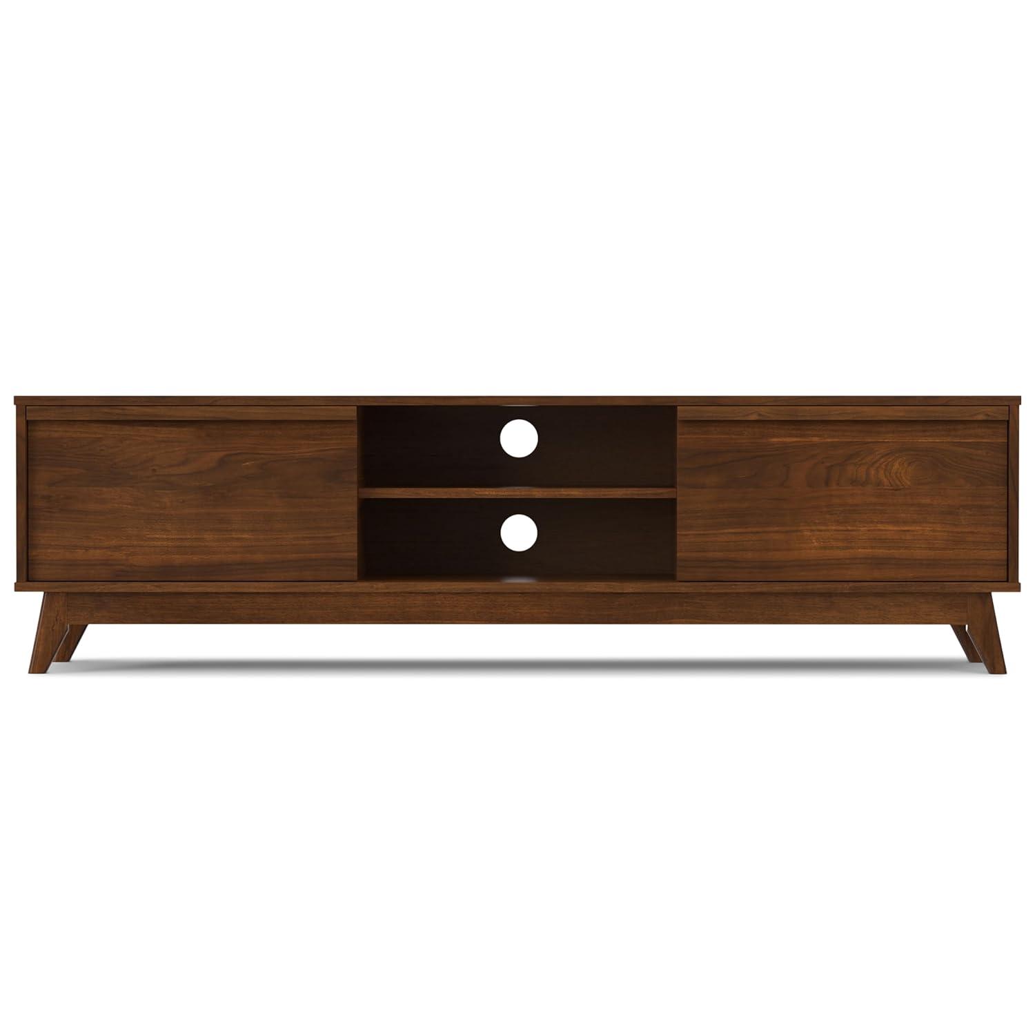 Simpli Home Lennon 72"W Solid Wood Mid-Century Modern Low TV Stand for TVs up to 80" with Storage