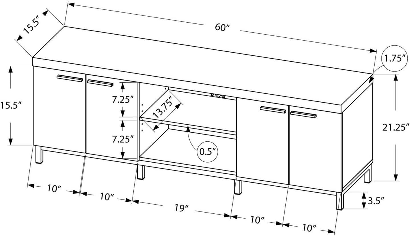 Monarch Specialties TV STAND - 60L / WHITE / GREY