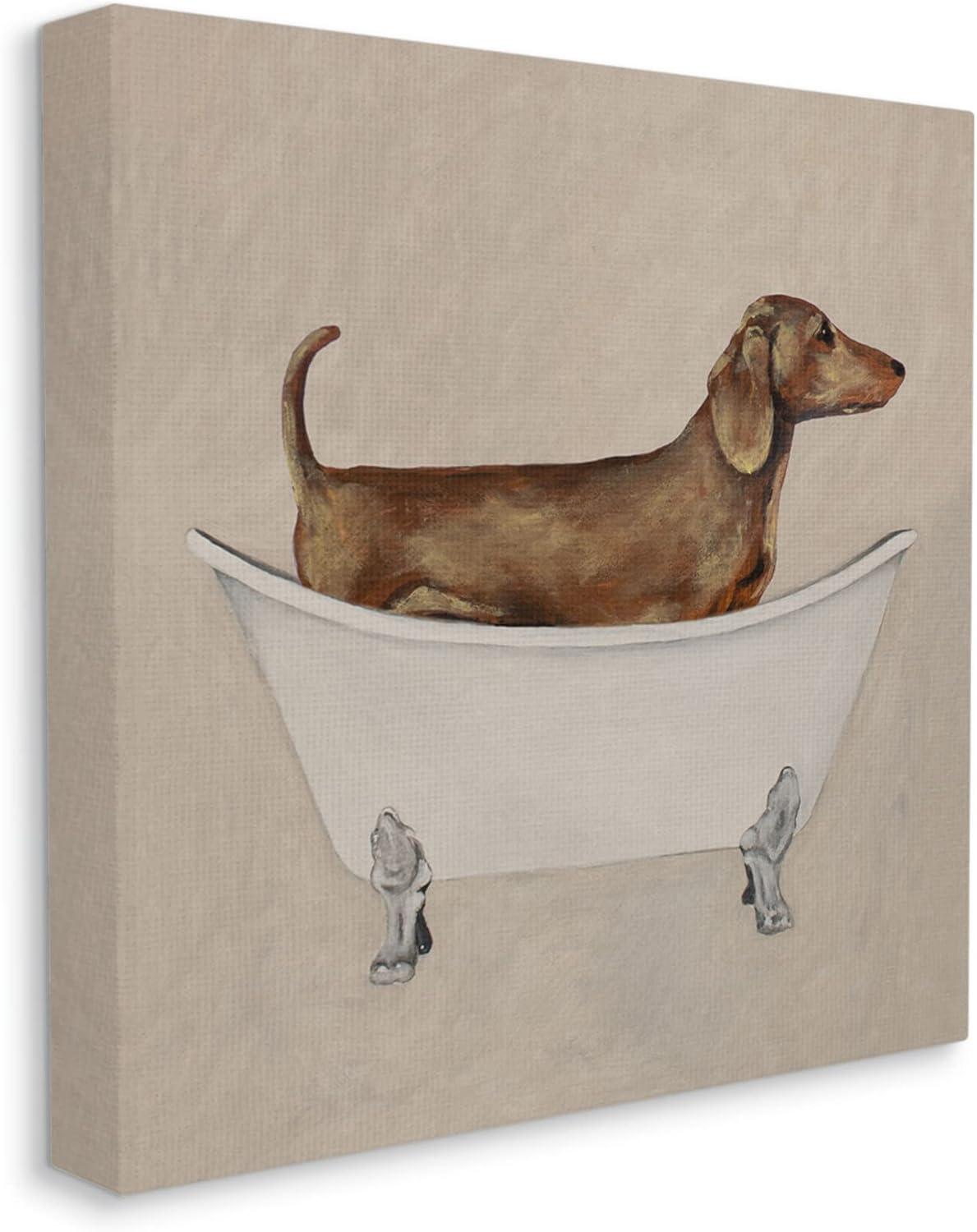 Stupell Industries Dachshund Dog Vintage Bathtub Animals & Insects Painting Gallery Wrapped Canvas Print Wall Art