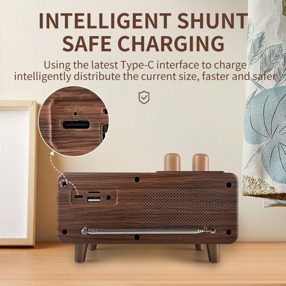 Retro Bluetooth Speaker, Vintage Radio Walnut Wood Rotary FM Radio 20W Dual Speakers Stereo,with U Disk/TF Card/Aux Music Player Function,Portable Wireless Speakers for Home, Office Decor