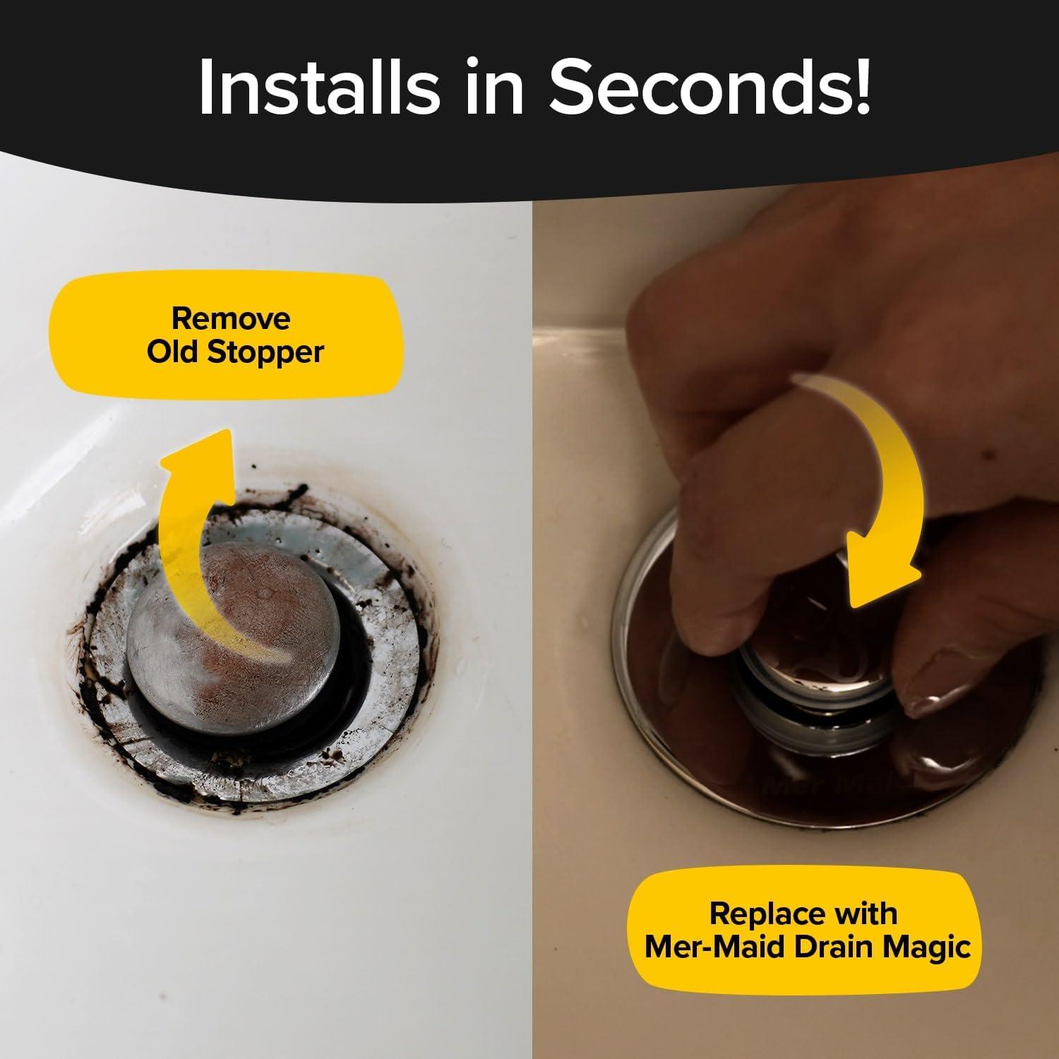 Mer-Maid Drain Magic Universal Sink Stopper, Instantly Replace Broken Stoppers