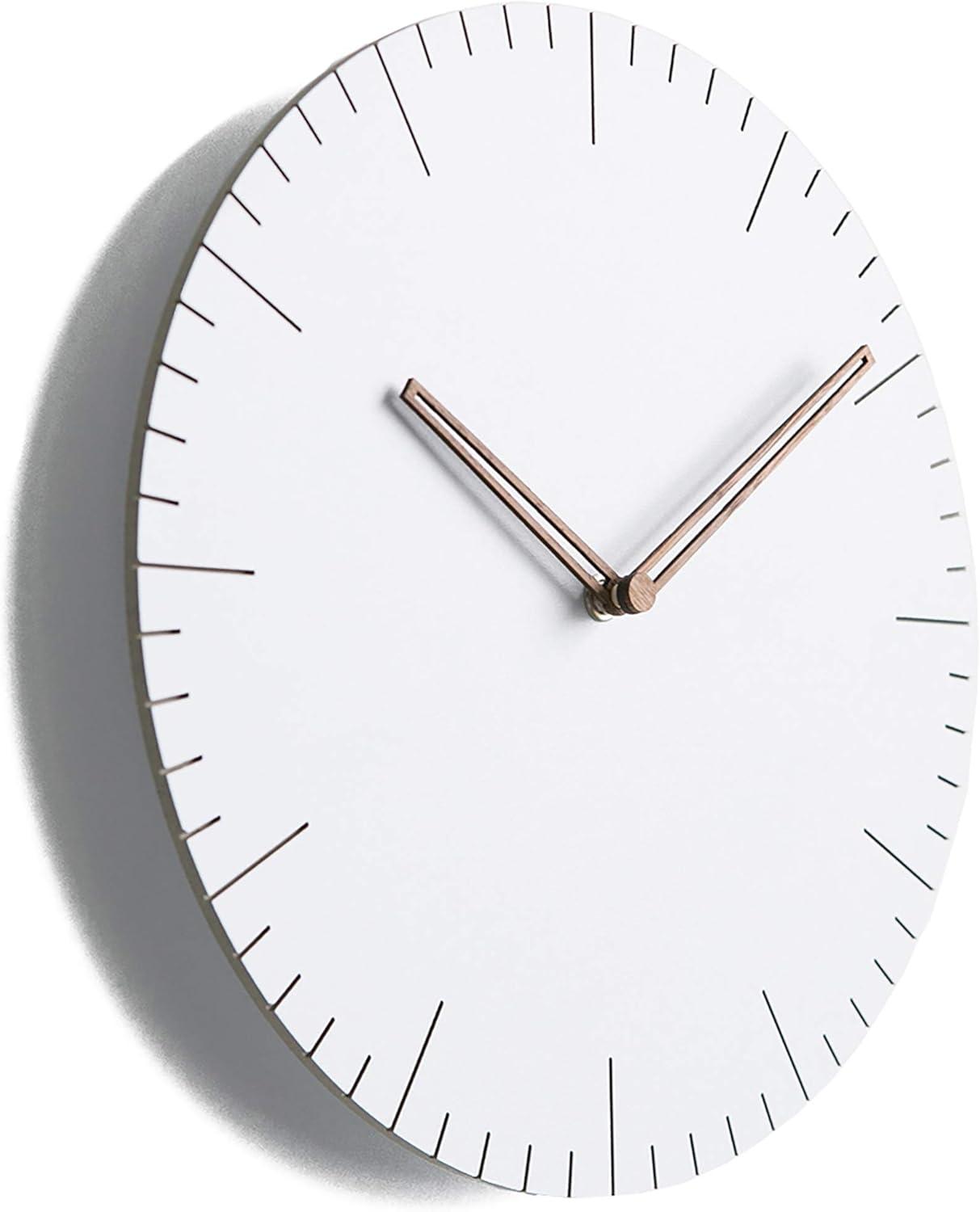 Modern White Silent Wall Clock with Walnut Hands, 11.4"