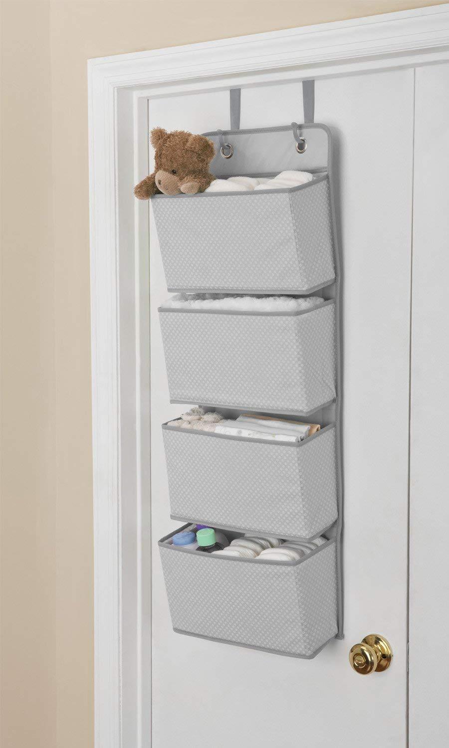 Delta Children 4 Pocket Over The Door Hanging Organizer - 2 Pack, Easy Storage/Organization Solution - Versatile and Accessible in Any Room in the House, Dove Grey