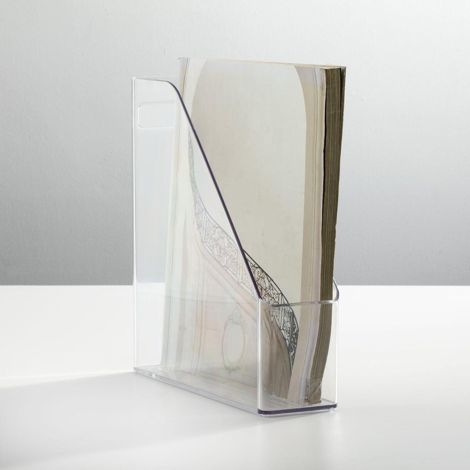 mDesign Plastic Sturdy File Folder Bin Storage Organizer Vertical with Handle Holds Notebooks Binders Envelopes Magazines Container for Home Office and Work Desktops 8 Pack Clear