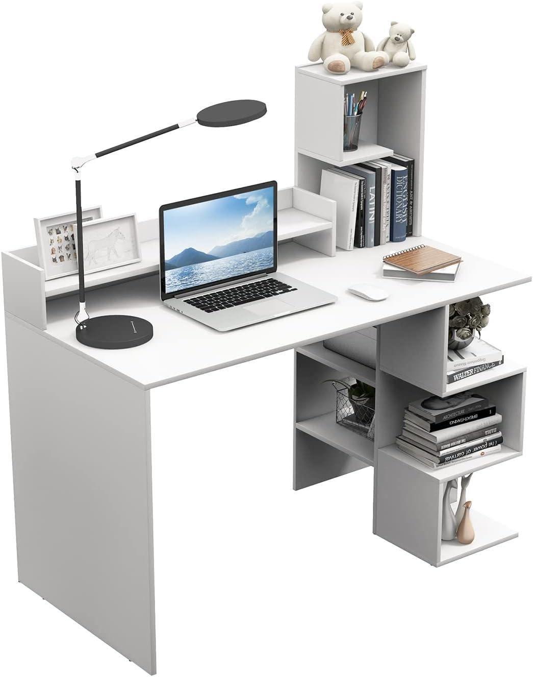 Gymax 48'' Modern Computer Desk Home Office Workstation w/ Hutch & Storage Shelves White