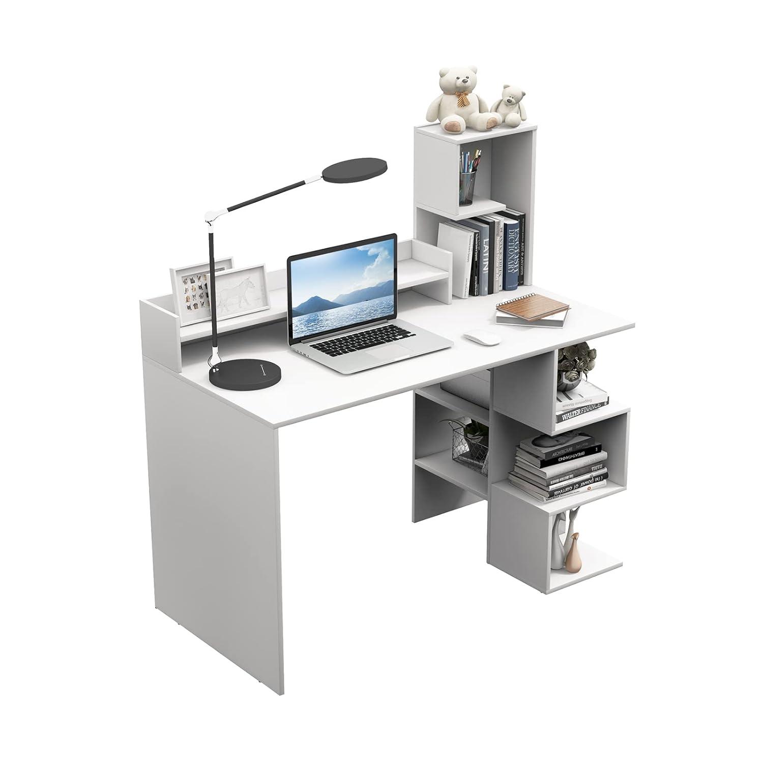 Gymax 48'' Modern Computer Desk Home Office Workstation w/ Hutch & Storage Shelves White