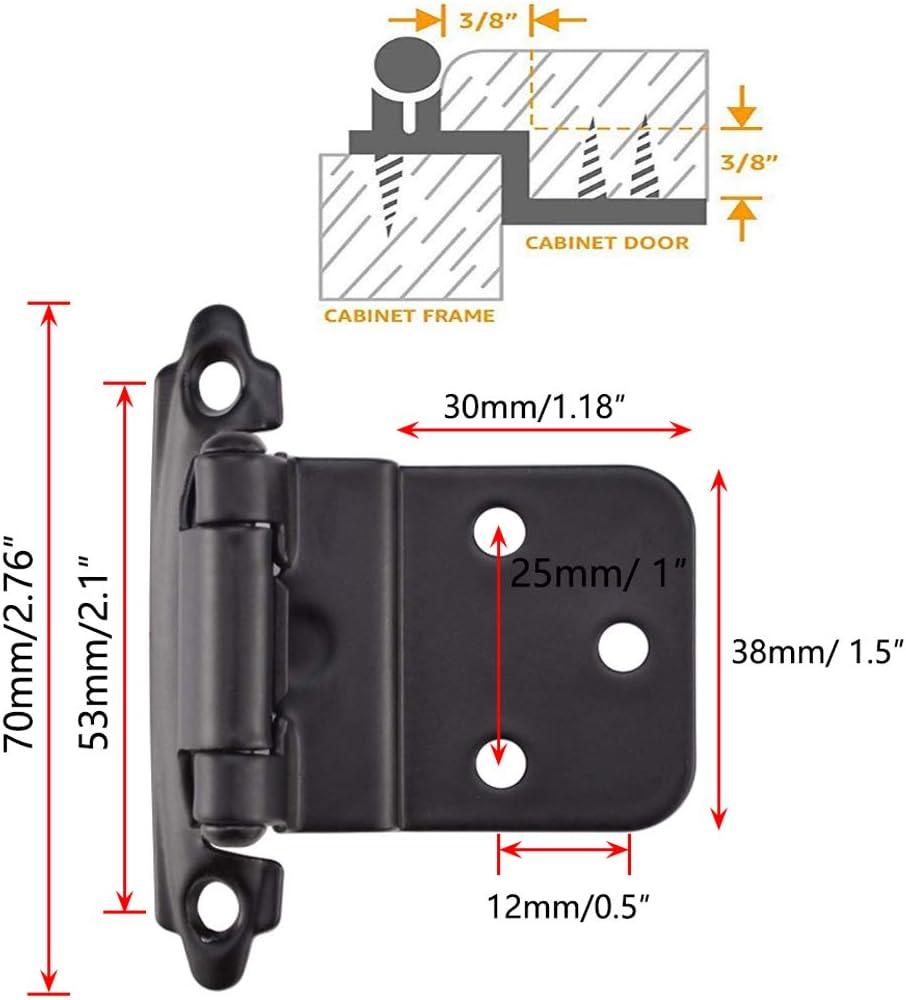 Matte Black Self-Closing Inset Cabinet Hinges with Screws