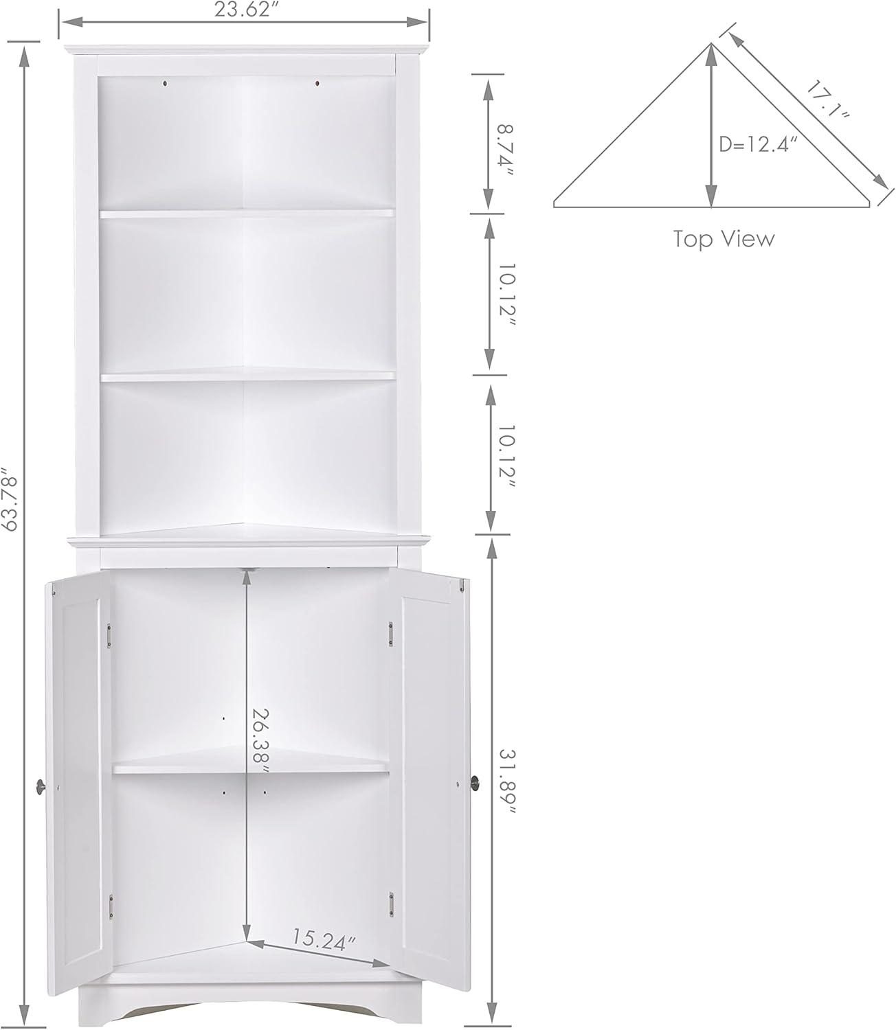 Tall White Lockable Corner Cabinet with Adjustable Shelving