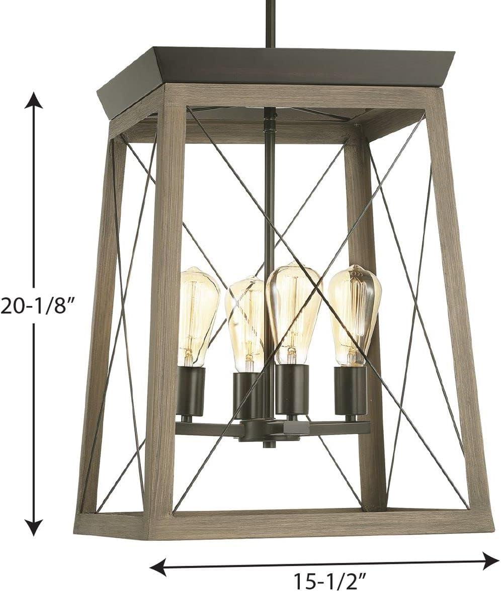 Progress Lighting Briarwood 4-Light Foyer Pendant, Antique Bronze Finish, Vintage-Style Bulbs, Steel Material