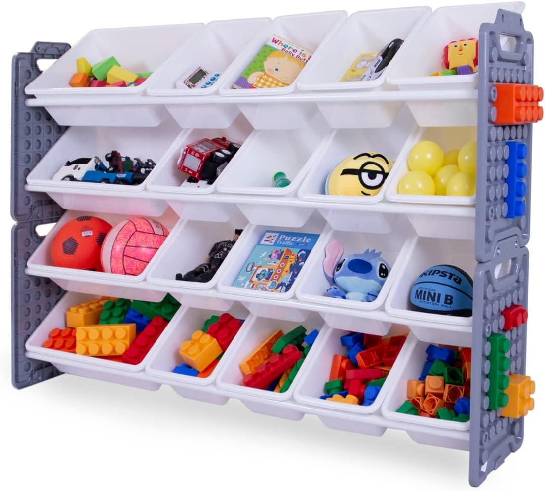 UNiPLAY Toy Organizer With 20 Removable Storage Bins and Block Play Panel, Multi-Size Bin Organizer