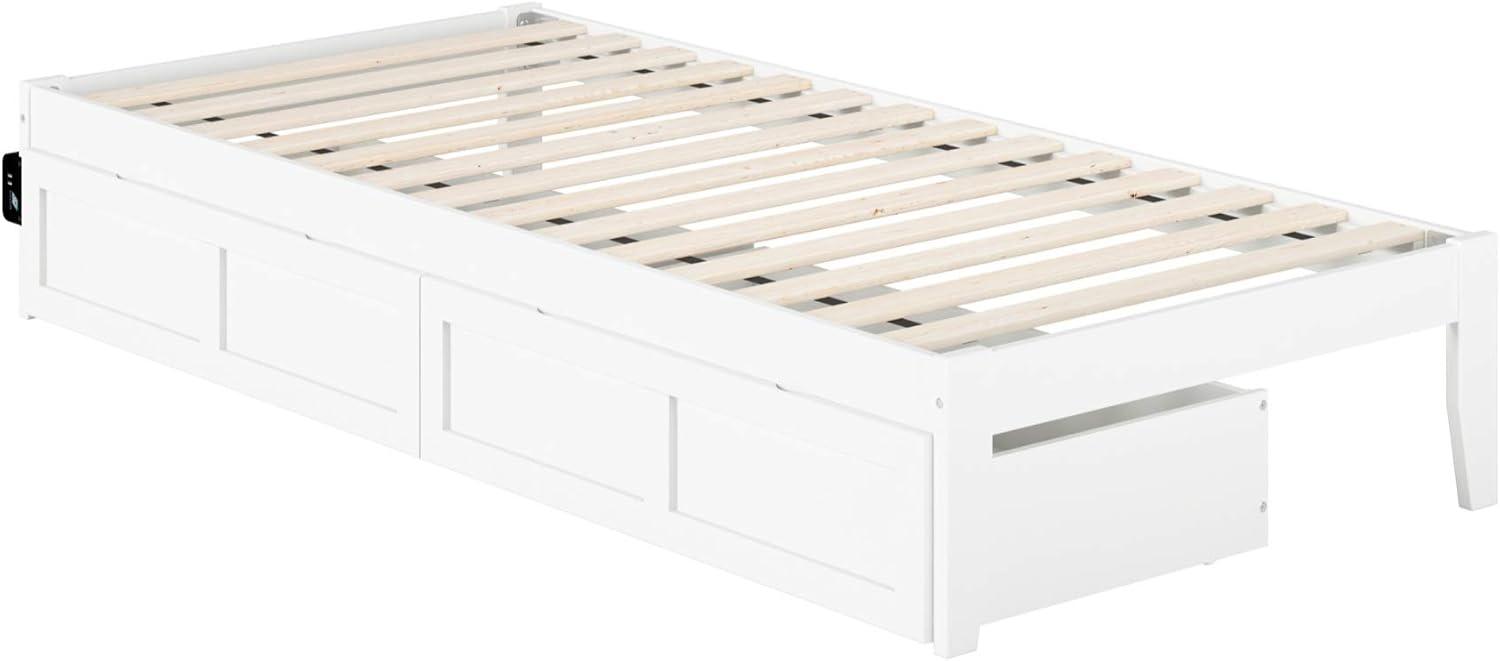 White Twin Platform Bed with Storage Drawers and USB Charger