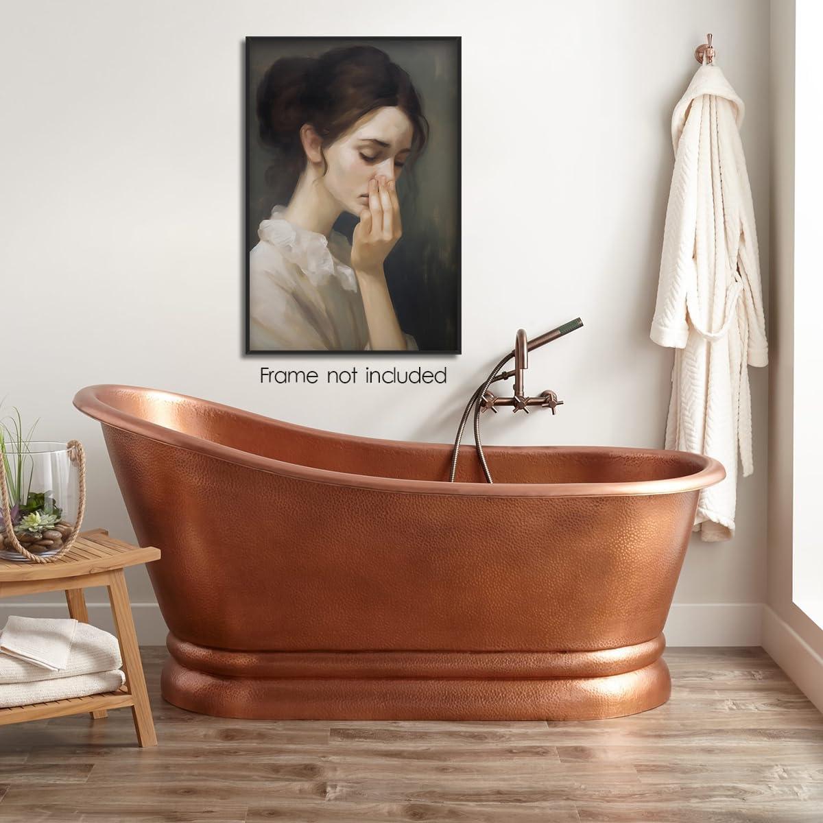 XMJJQQ Funny Bathroom Wall Art, Vintage Funny Bathroom Poster Classical Painting Bathroom Canvas Wall Art, Humor Amusing Toilet Art Pinching Nose Funny Wall Decor 12x16in Unframed, Girl 03