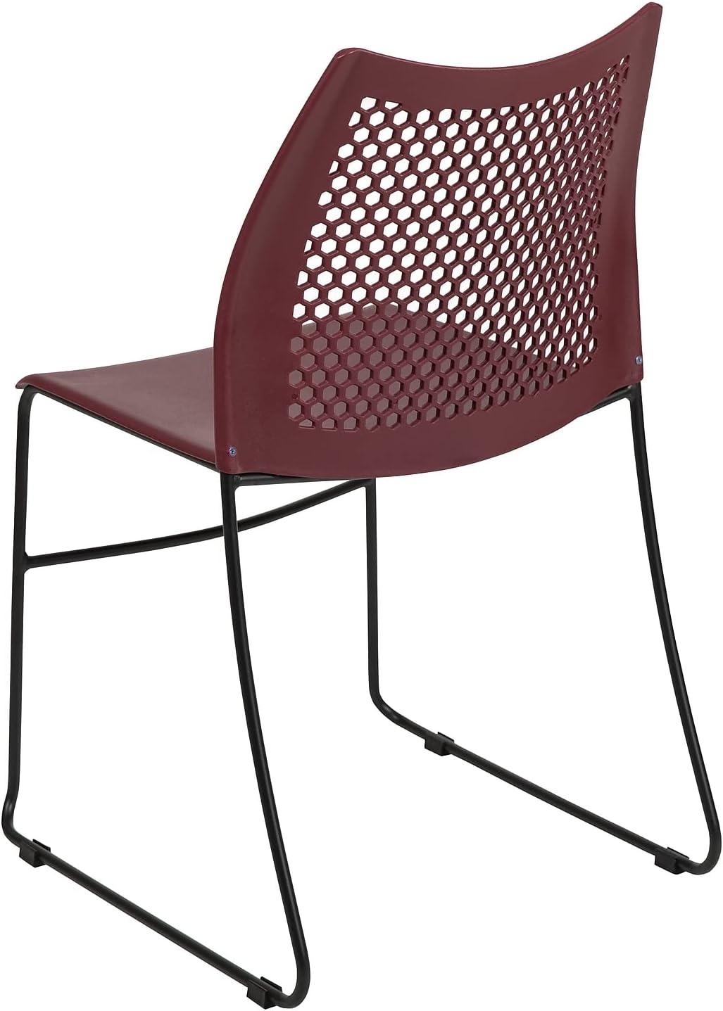 Flash Furniture HERCULES Series 5 Pack 661 lb. Capacity Burgundy Stack Chair with Air-Vent Back and Black Powder Coated Sled Base