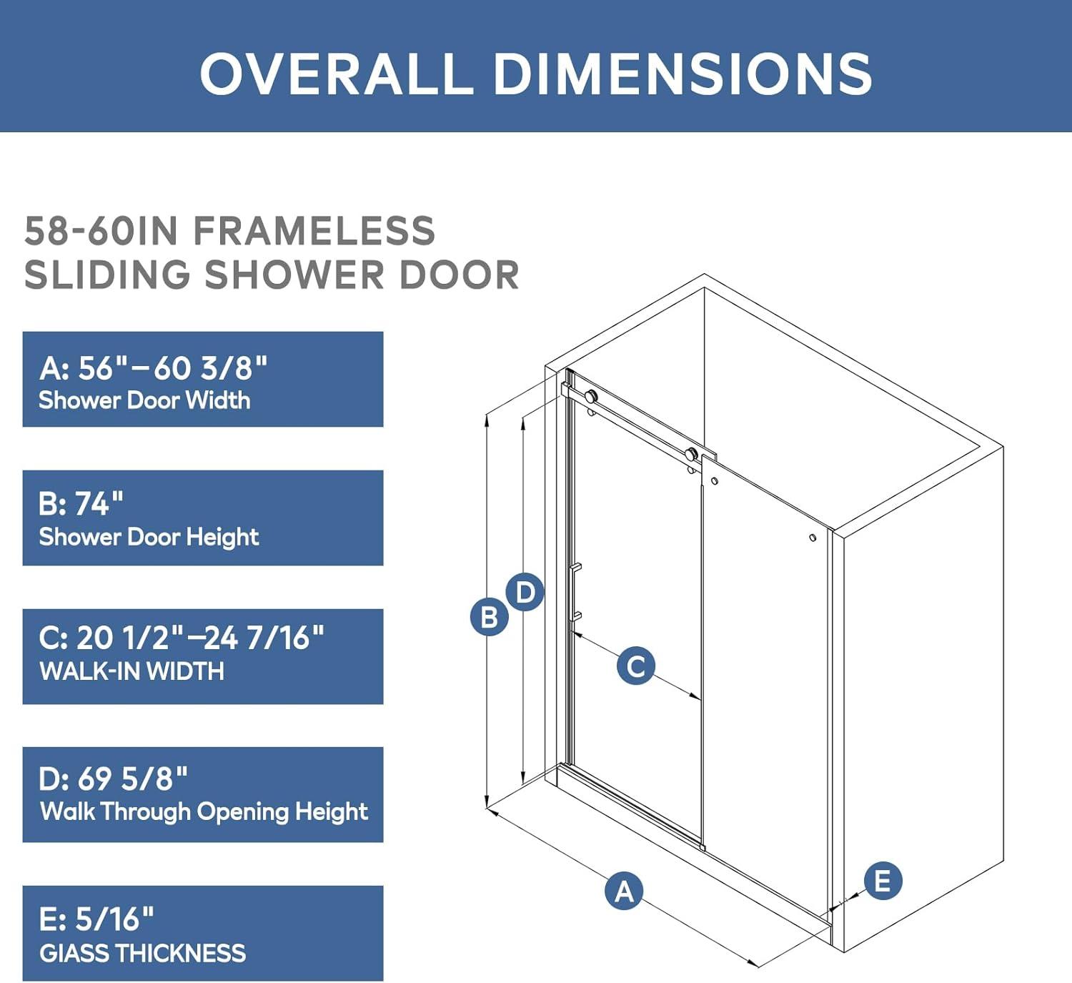 Glass shower door  sliding door  with 5/16” tempered glass and Matted Black finish