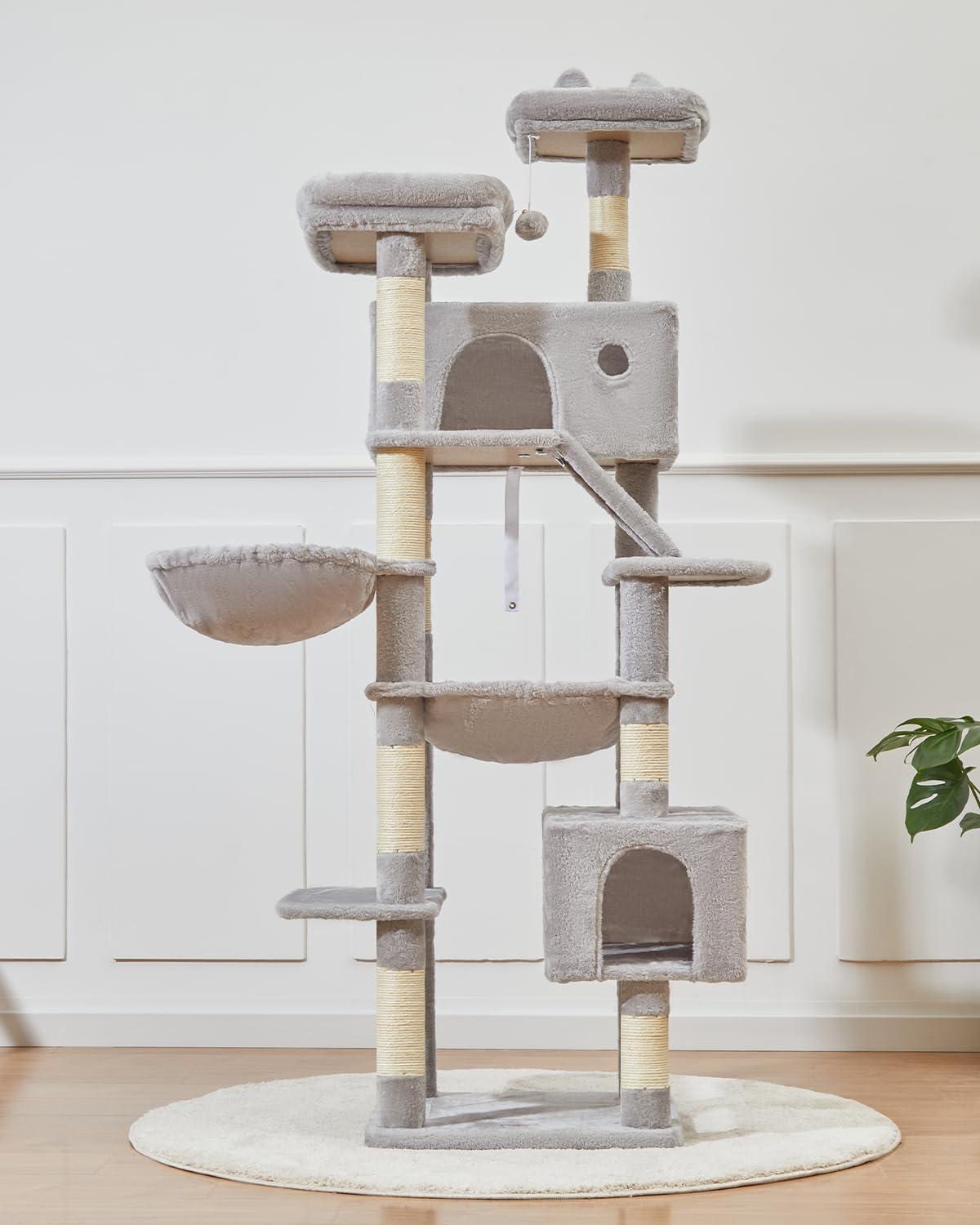 Light Gray 71-Inch Multi-Level Cat Tree with Sisal Posts