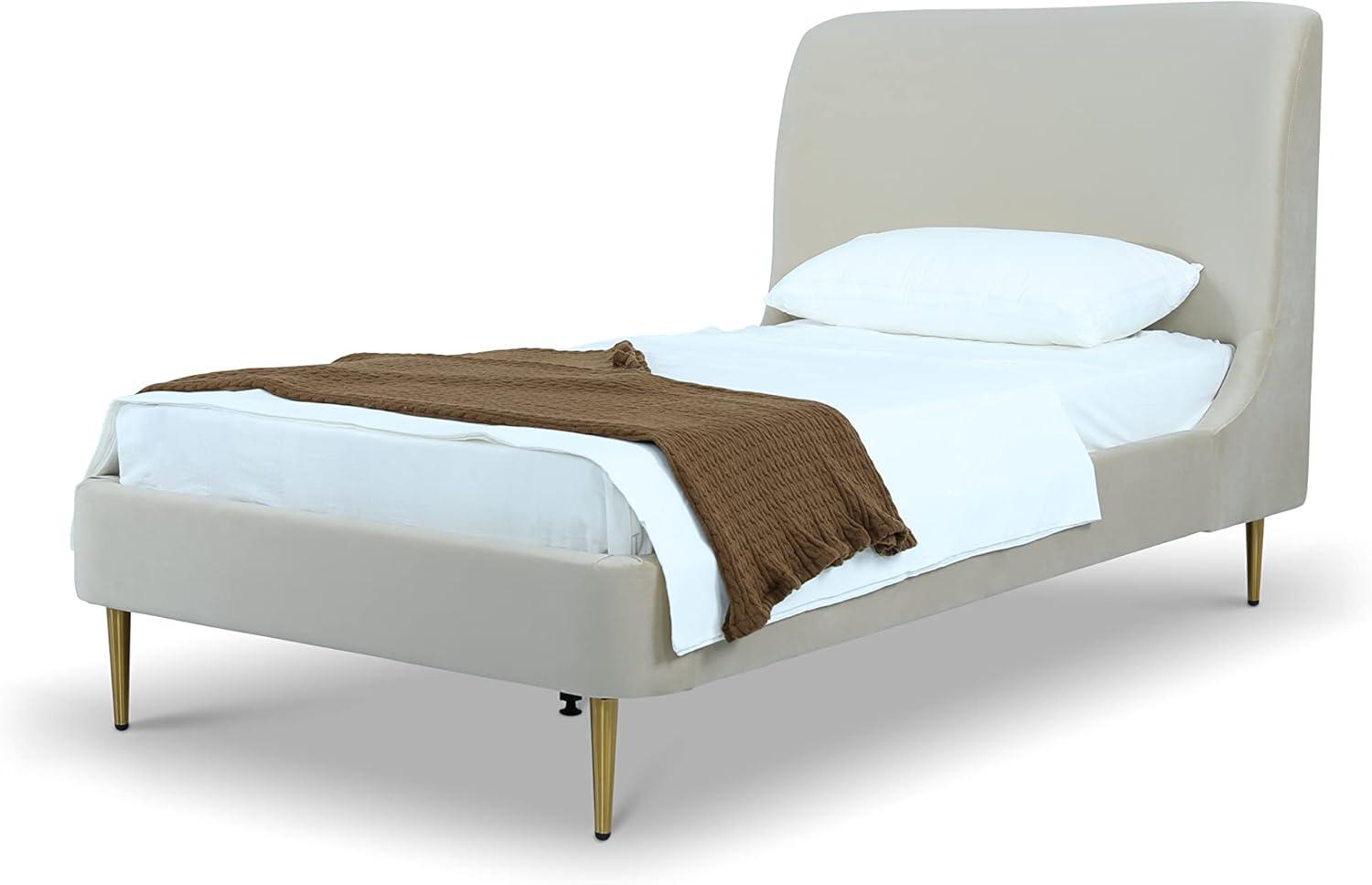 Heather Gold-Finished Twin Velvet Upholstered Bed with Slats