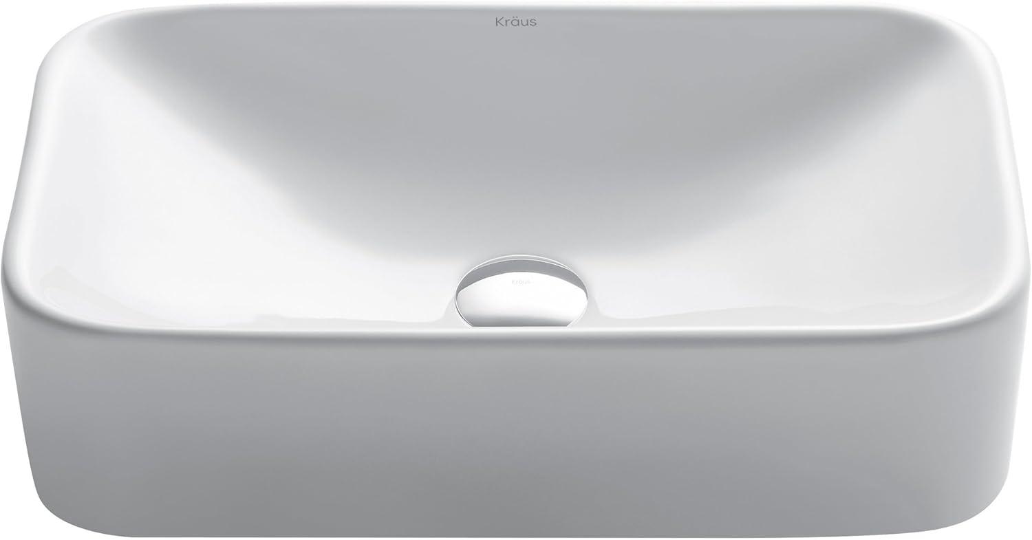 White Ceramic Rectangular Above-Counter Vessel Sink