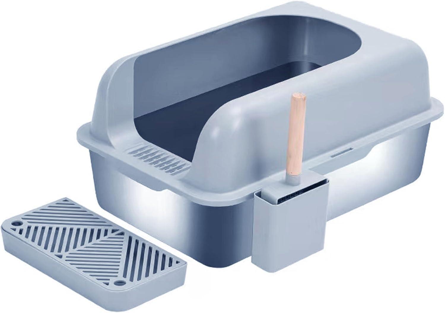 KUNWU Stainless Steel Semi-closed Cat Litter Box 24"x 16"x 12" with Enclosure Lid, Scoop and Step, Easy Clean, Never Absorbs Odor