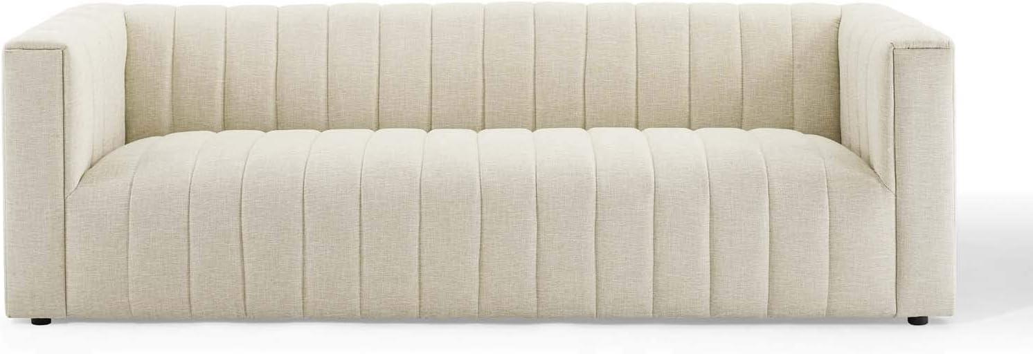 Reflection Beige Channel Tufted Fabric and Wood Sofa