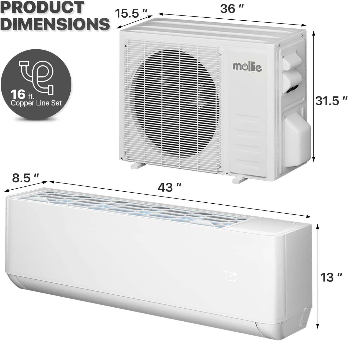 mollie 24,000 BTU 20 SEER2 Ductless Mini-Split Heat Pump Air Conditioner 1500 Sq.Ft, WIFI Air Conditioner & Heater Inverter System with Remote Control & 4-in-1 Filter