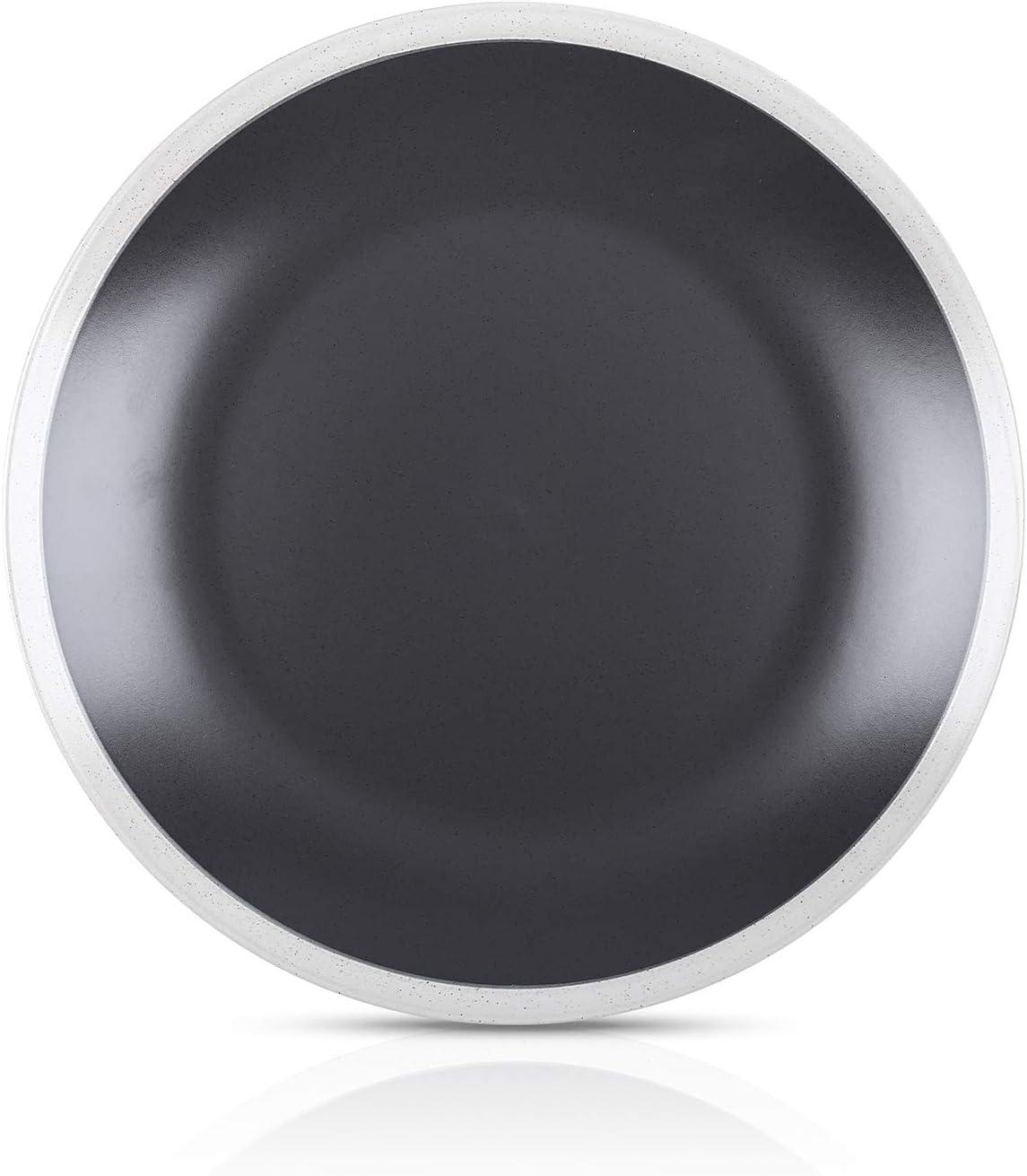 Stone Lain Serenity Stoneware Dish Set, 4 Dinner Plates, Dark Gray and Cream