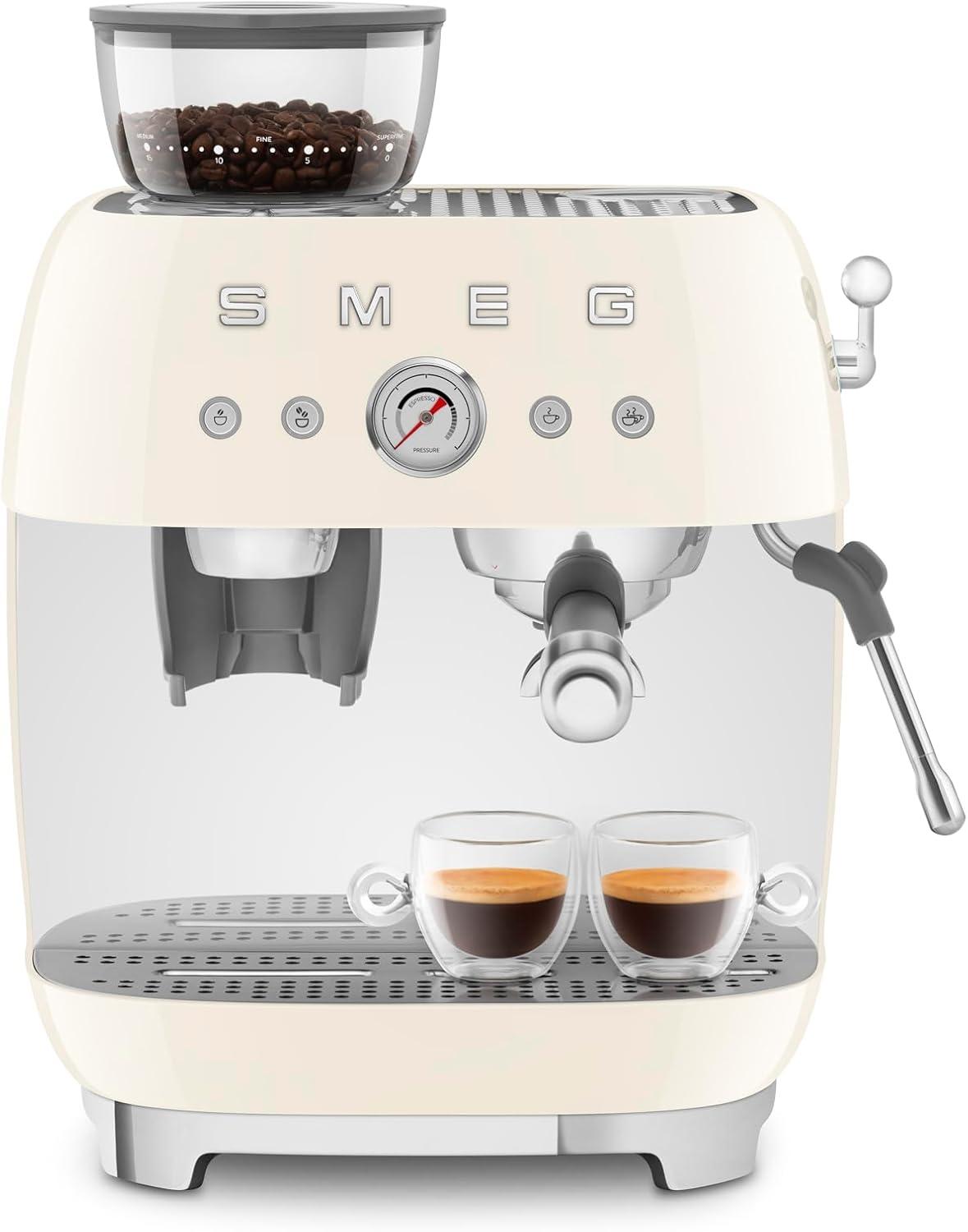 SMEG Cream Semi-Automatic Coffee and Espresso Machine with Milk Frother