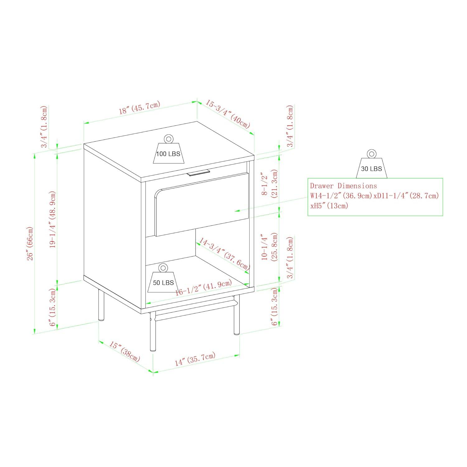 Walker Edison 18" Contemporary Engineered Wood 1-Drawer Nightstand in White