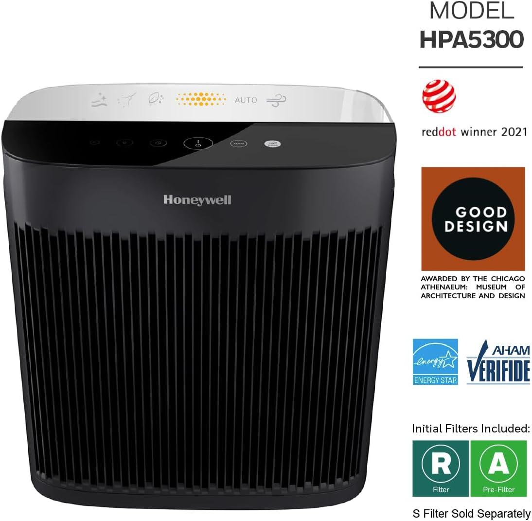 Honeywell Air Purifier, HPA5300B, 500 sq ft, HEPA Filter,  Allergen+ Plus, Smoke, Pollen, Dust Reducer