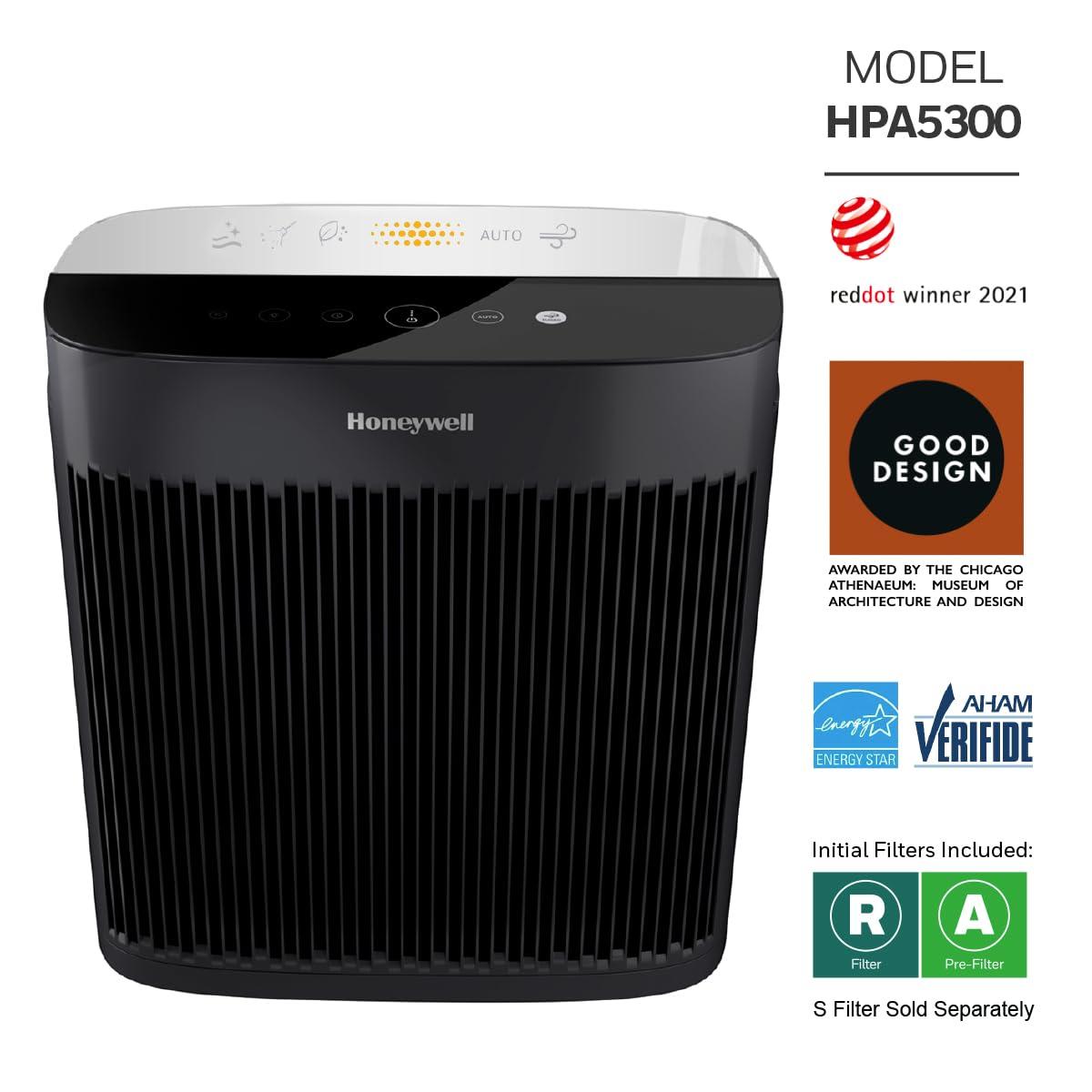 Honeywell Air Purifier, HPA5300B, 500 sq ft, HEPA Filter,  Allergen+ Plus, Smoke, Pollen, Dust Reducer