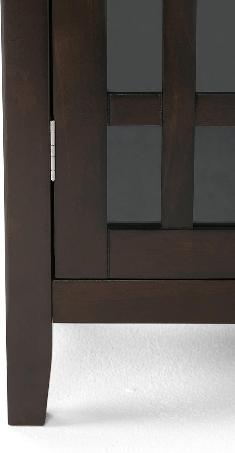 Simpli Home Bedford 39"W Solid Wood 4-Shelf Medium Storage Cabinet with Glass Doors and Adjustable Shelves