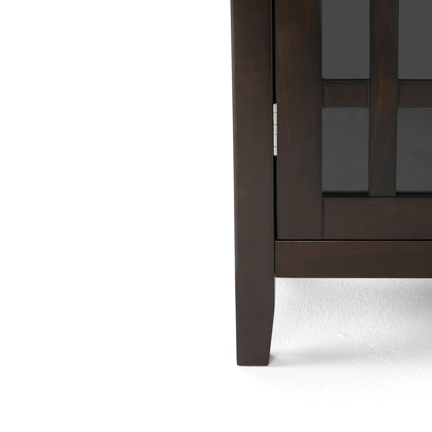 Simpli Home Bedford 39"W Solid Wood 4-Shelf Medium Storage Cabinet with Glass Doors and Adjustable Shelves