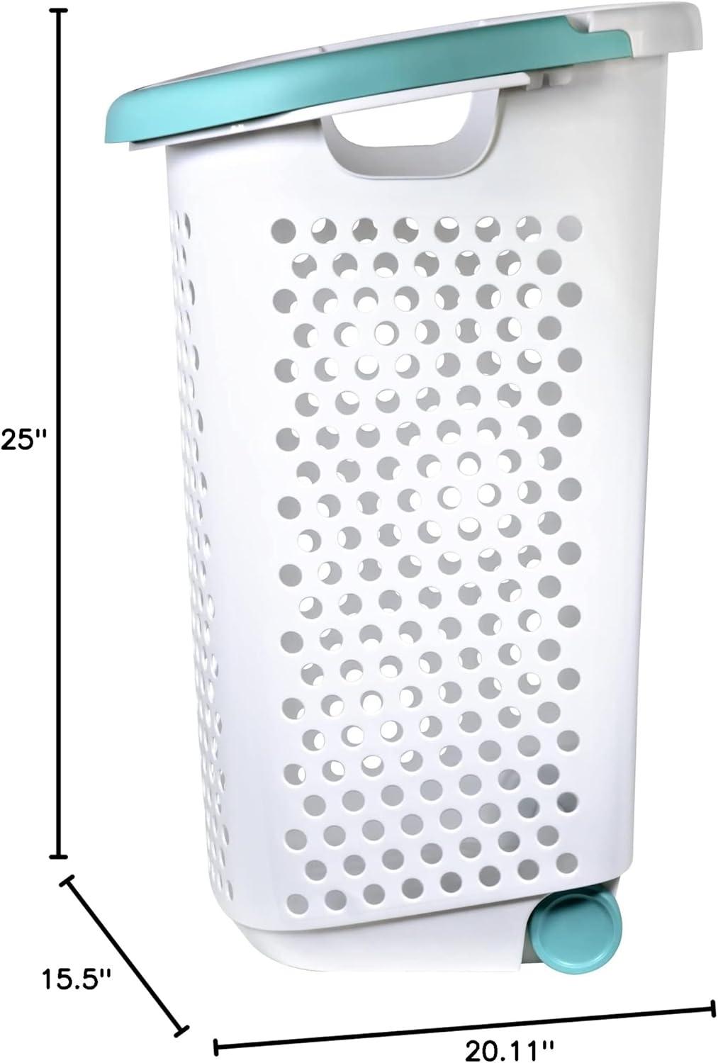 White Polypropylene Rolling Laundry Hamper with Pop-up Handle, 2 Pack