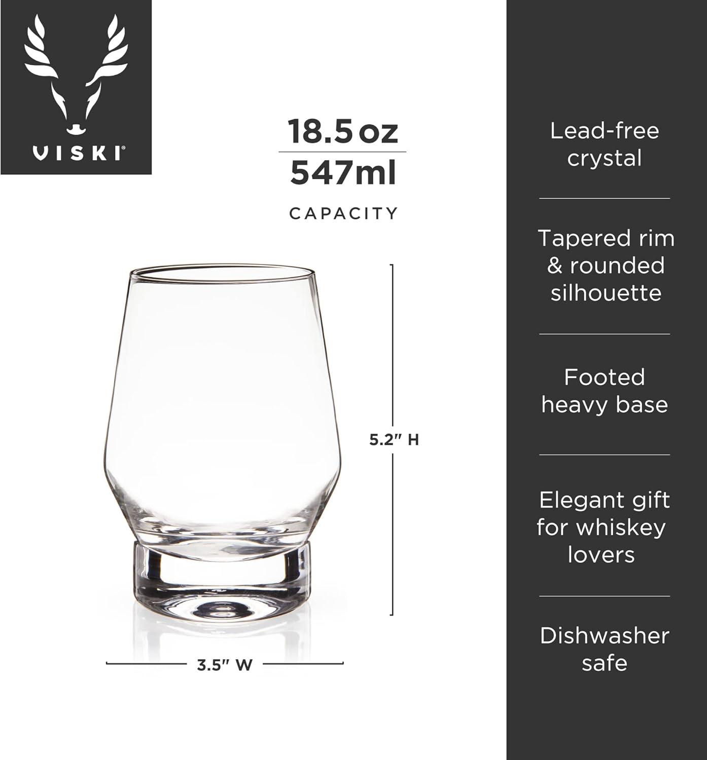 Viski 18.5 Oz Clear Crystal Whiskey Glasses with Heavy Base