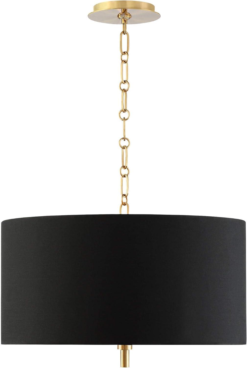 Possini Euro Design Warm Gold Pendant Chandelier 20" Wide Modern Black Fabric Drum Shade 4-Light Fixture for Dining Room Living House Kitchen Island