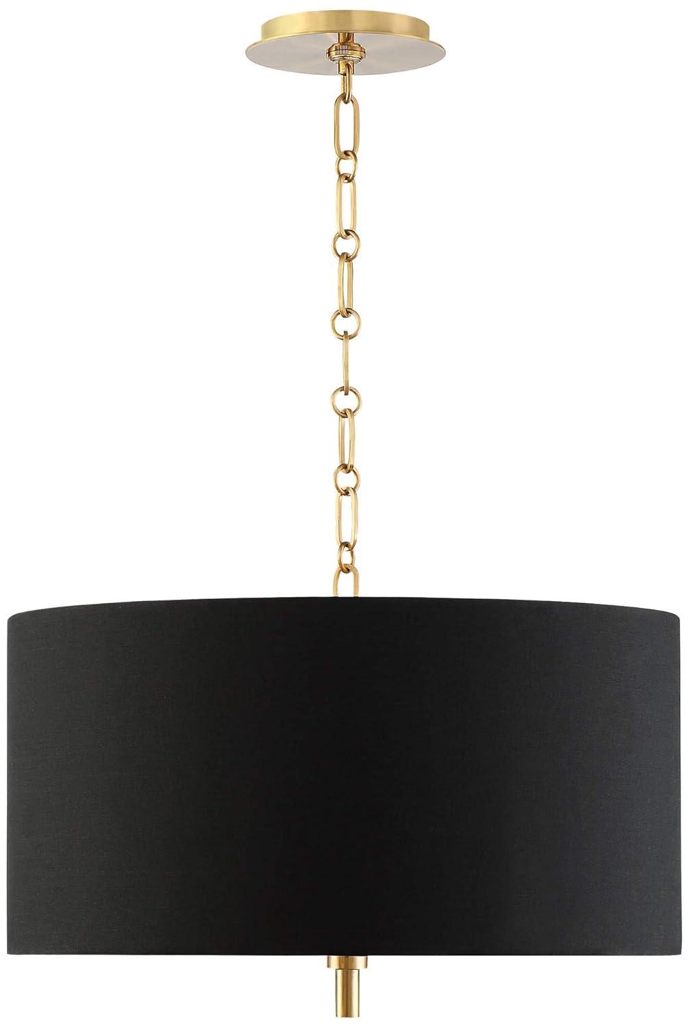 Possini Euro Design Warm Gold Pendant Chandelier 20" Wide Modern Black Fabric Drum Shade 4-Light Fixture for Dining Room Living House Kitchen Island