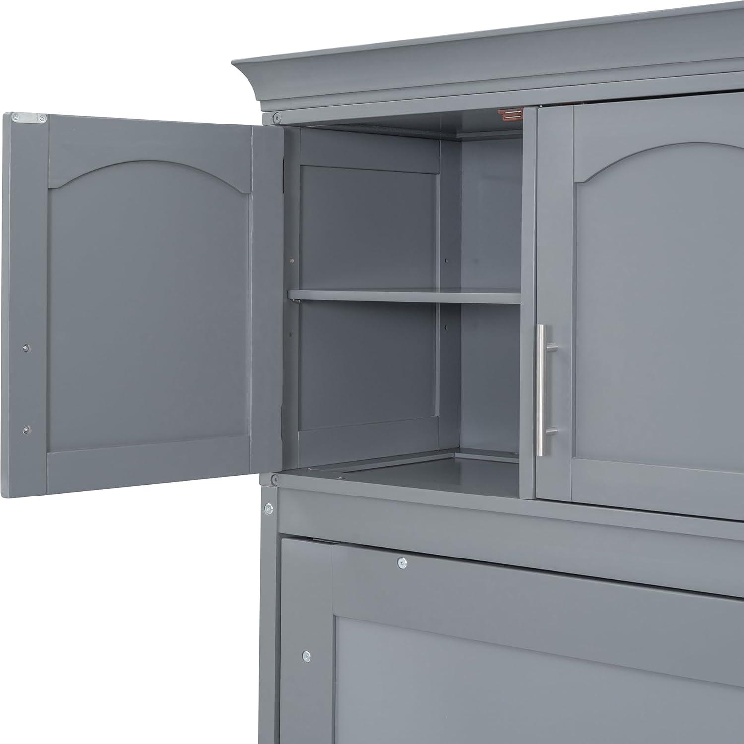 Gray Queen Size Murphy Bed with Storage Cabinets