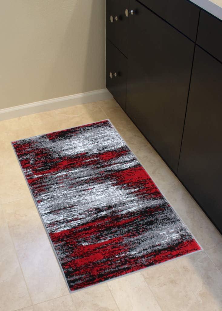 Masada Rugs 2'x3' Modern Contemporary Ombre Area Rug Mat in Red, Gray and Black - Design Trz863