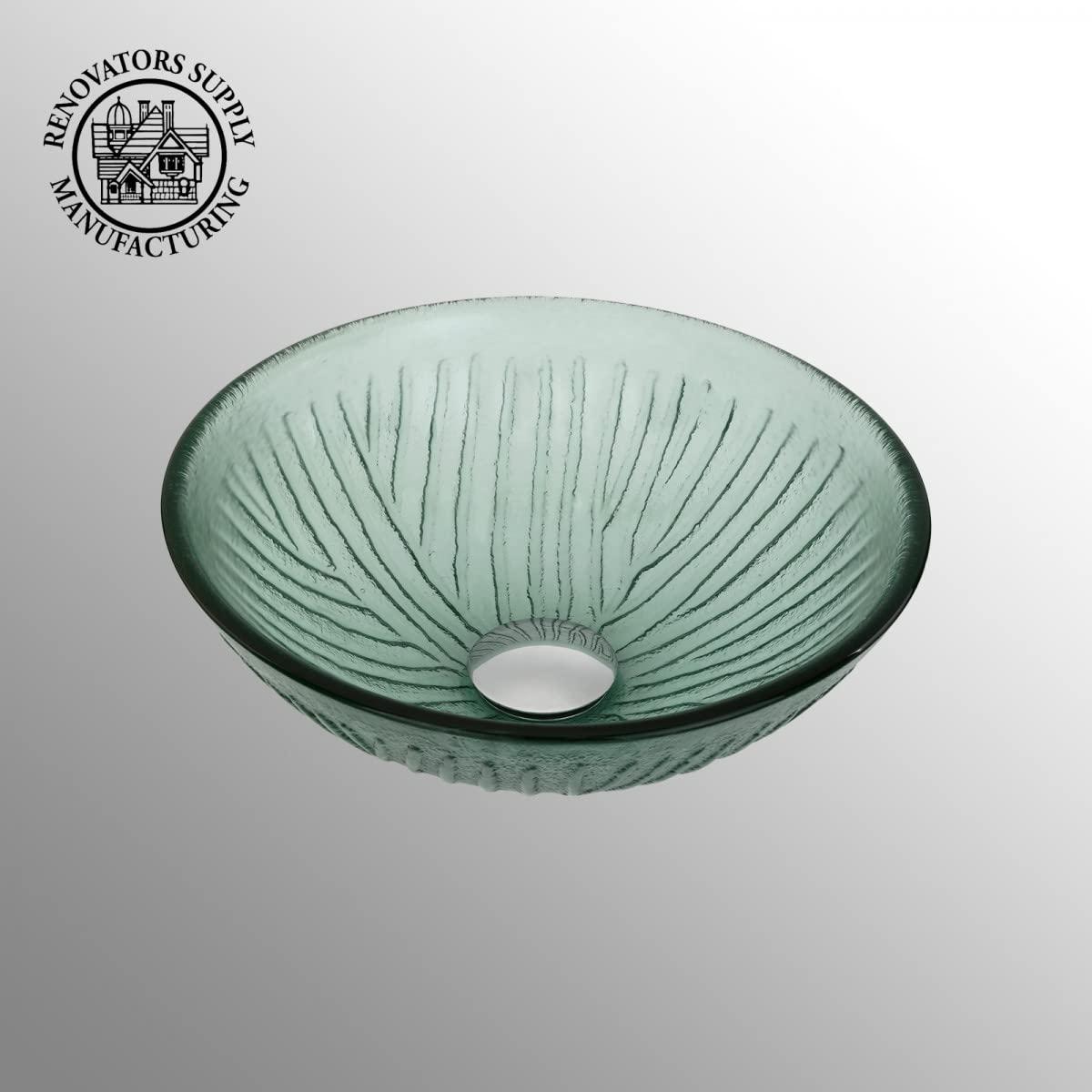 Bathroom Tempered Glass Vessel Sink With Drain Frosted Green Mini Bowl Basin