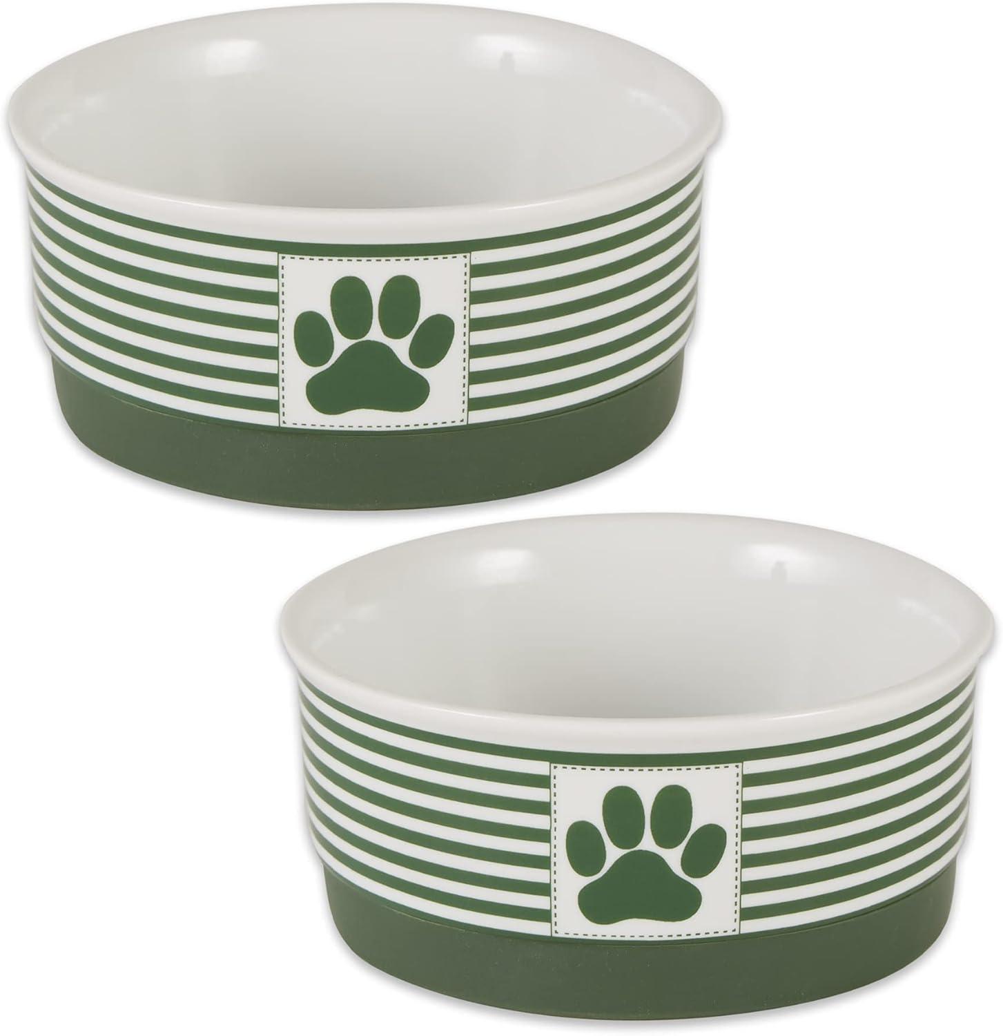 Bone Dry Chevron Ceramic Pet Bowls, Dishwasher Safe, Green, Small Bowl Set, 4.25x2", 2 Count