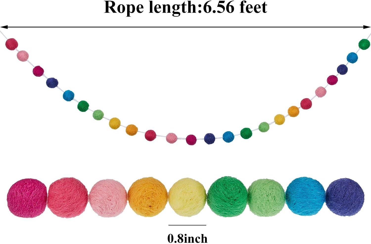 Wool Felt Ball Garland Colorful Pom Pom Garland Handmade 6.5 Feet Long 24 Balls Felt Ball Garlands for Wall Christmas Tree Decoration
