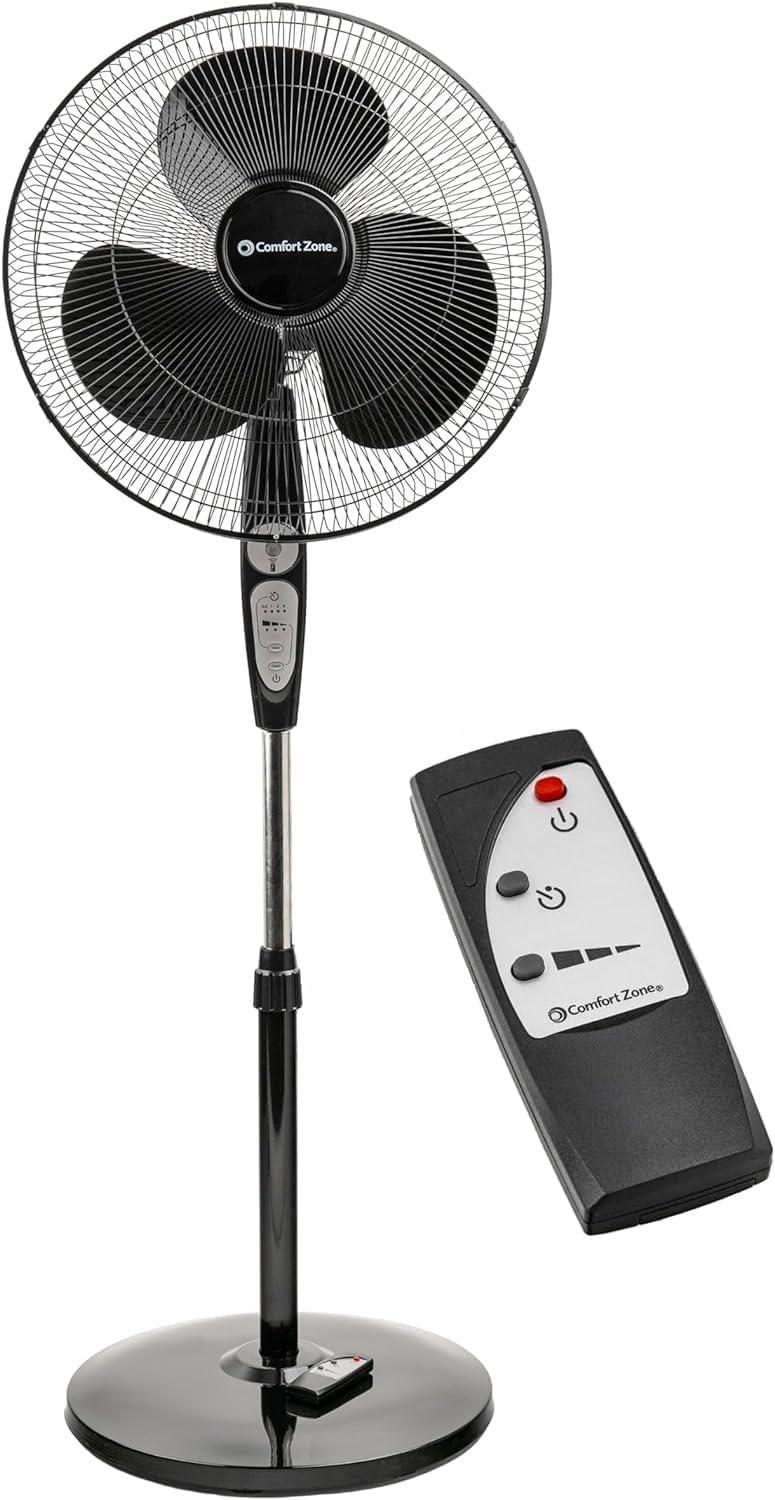 Black 18-Inch Oscillating Pedestal Fan with Remote Control