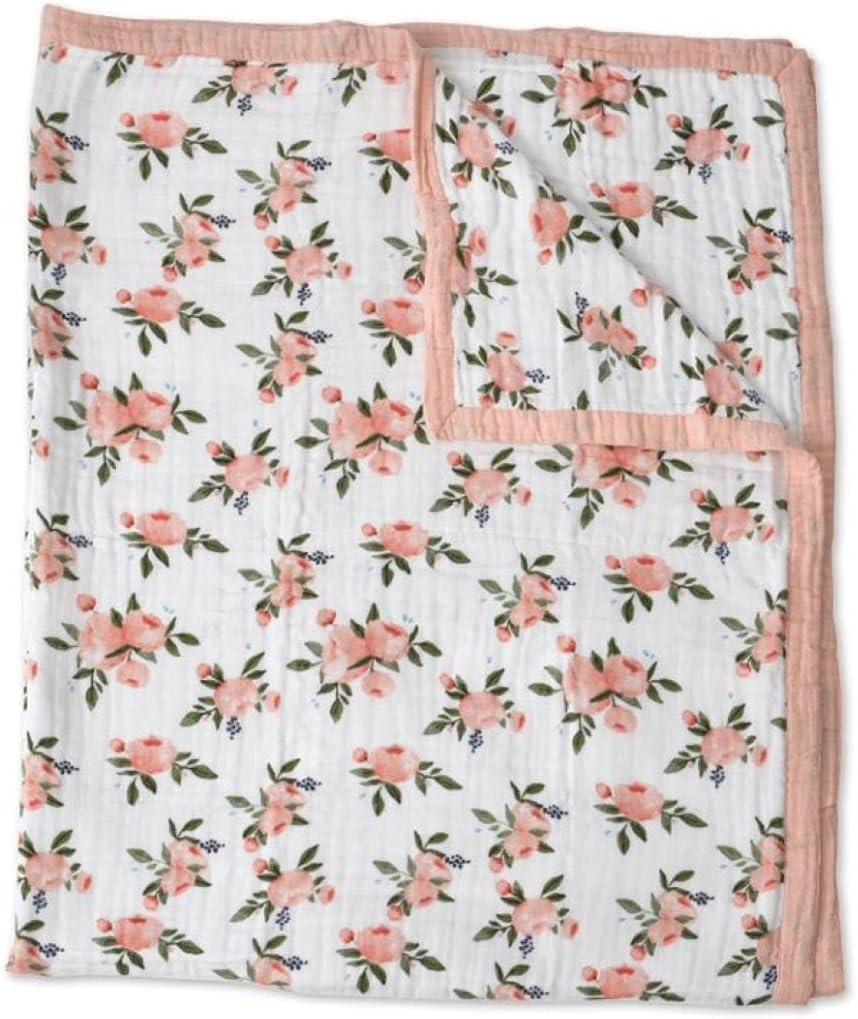 Watercolor Roses Cotton Muslin Reversible Toddler Quilt
