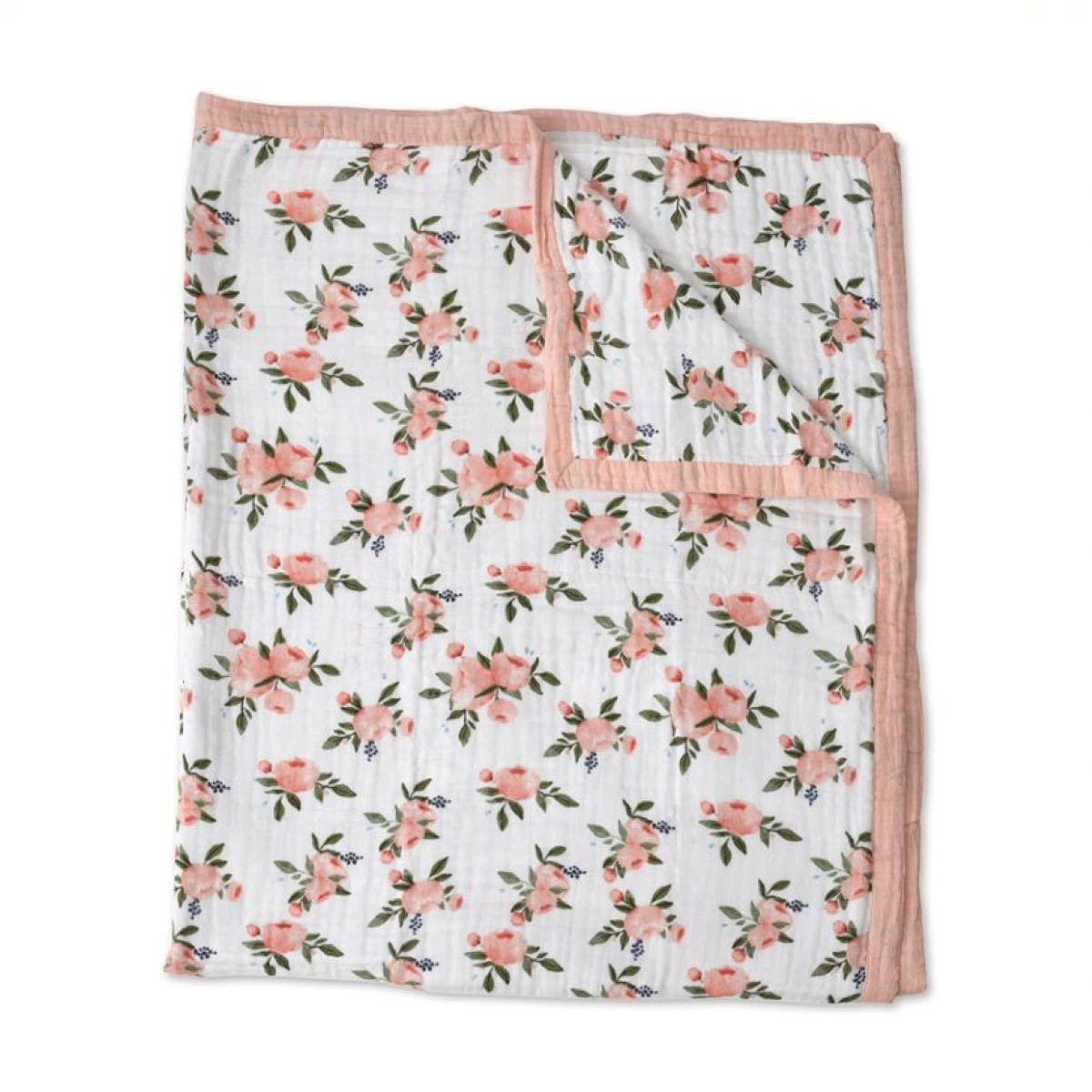 Watercolor Roses Cotton Muslin Reversible Toddler Quilt