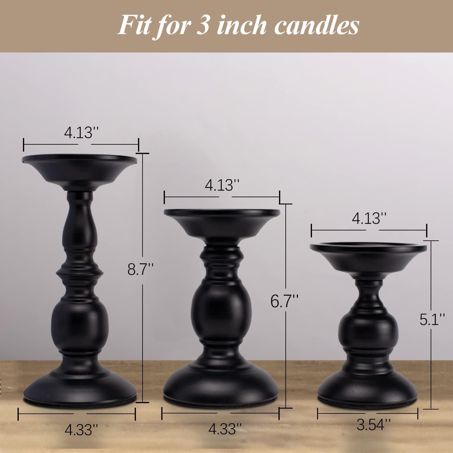 Black Metal Pillar Candle Holders Set of 3,Decorative Candlestick Candle Holders Stand, Retro Candle Holder Centerpiece for Bedroom Livingroom Wedding,5.3/6.8/9.1 Inches