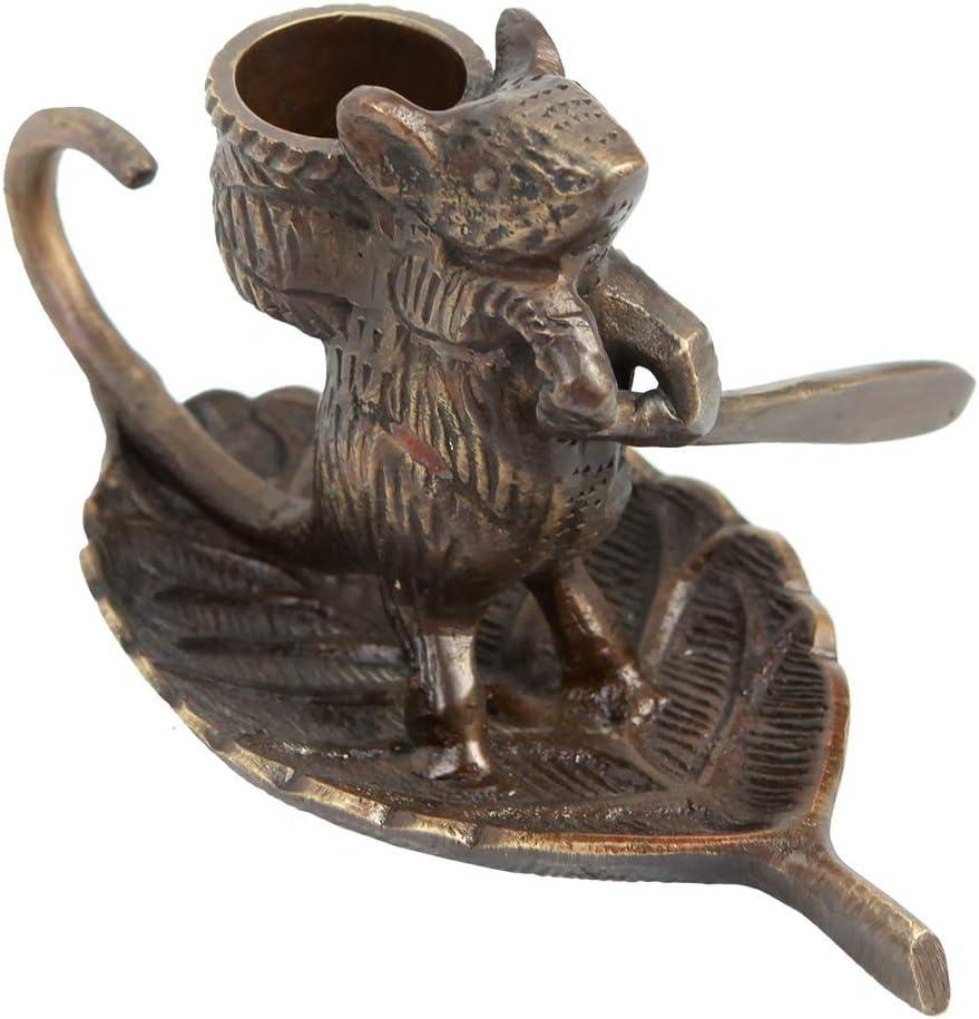 Antique Brass Mouse on Leaf Candle Holder